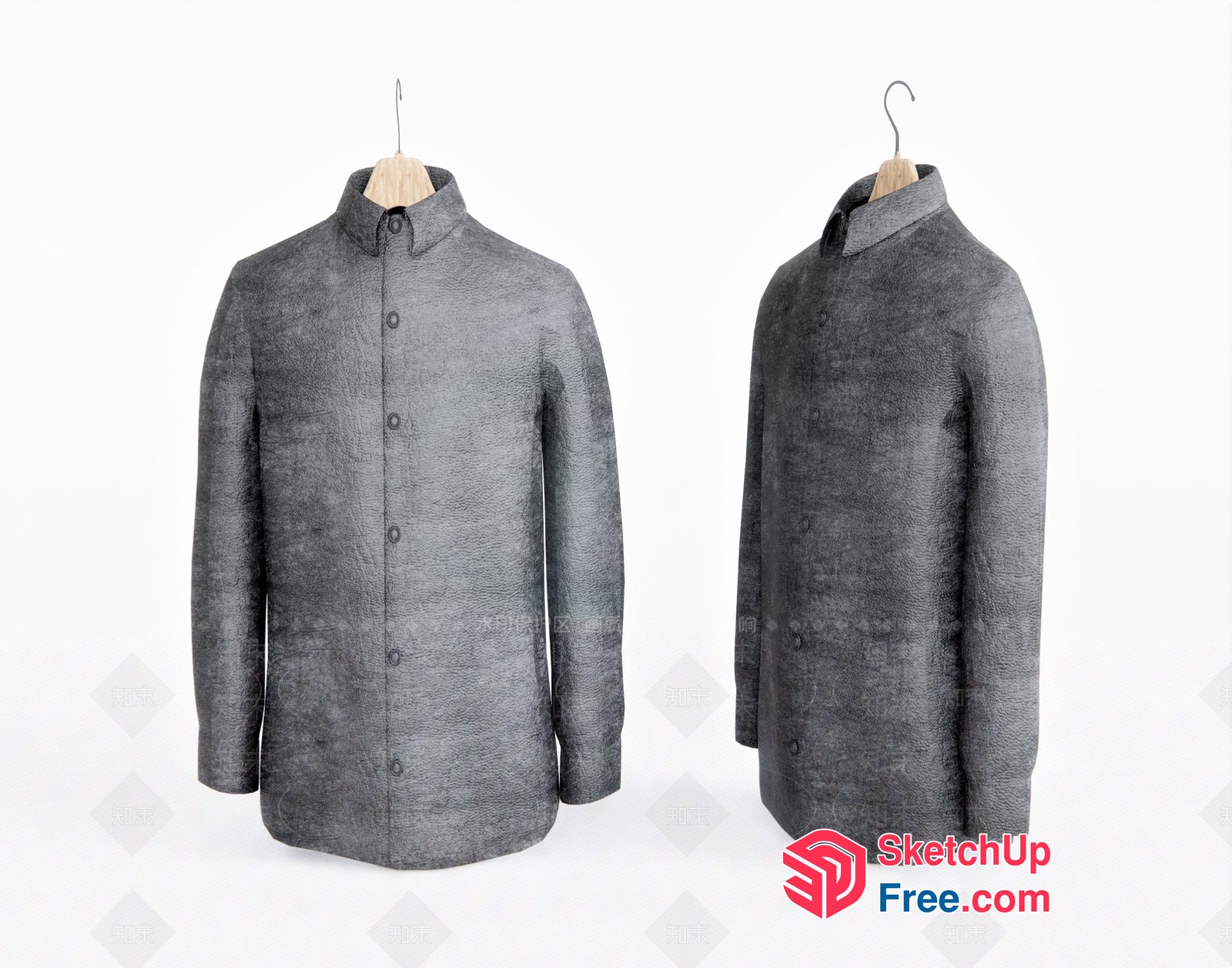 Grey Textured Shirt On Wooden Hangers 3D SketchUp File