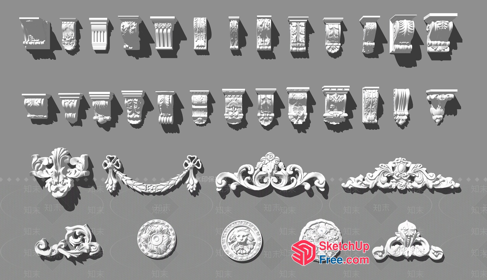 Ornate White Carved Decorative Mouldings 3D SketchUp File