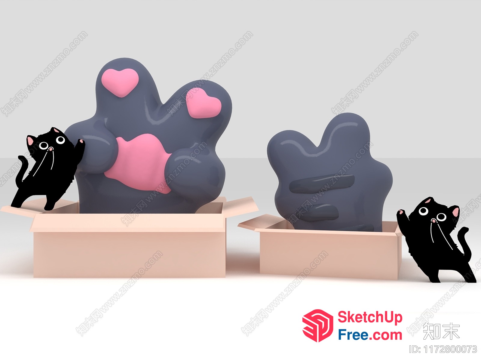 Cat In A Box With Pink Hearts 3D SketchUp File