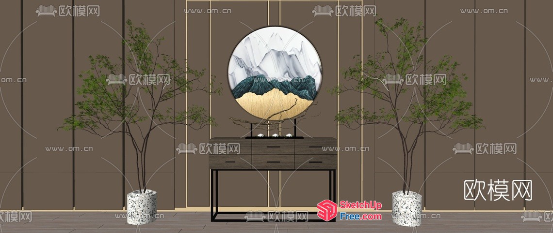 Elegant Modern Japanese-Style Living Room With Natural Elements 3D SketchUp File