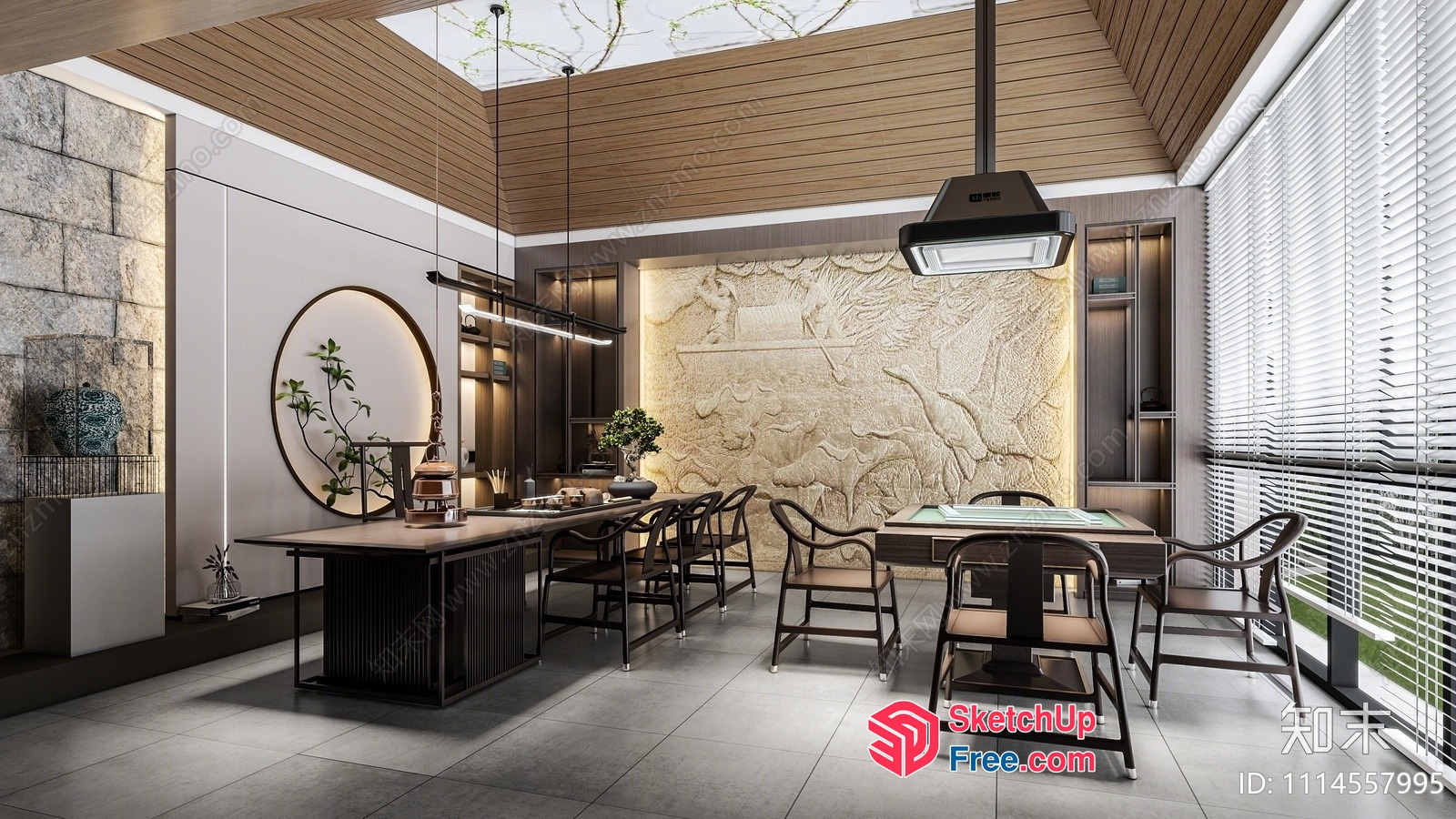 Elegant Modern Dining Room With Natural Stone Wall 3D SketchUp File