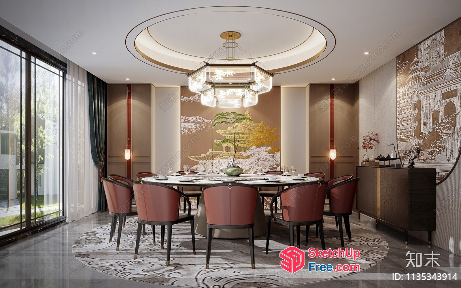 Elegant Modern Dining Room With Asian-Inspired Decor 3D SketchUp File