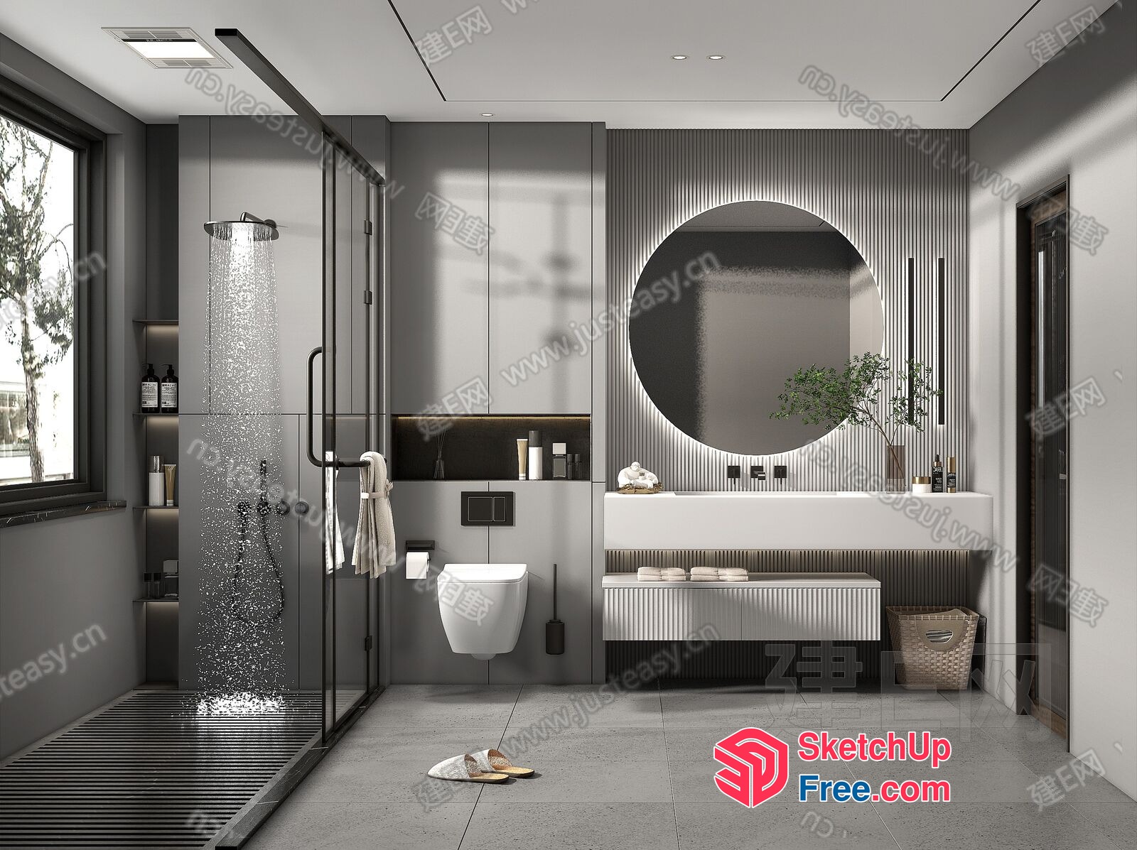 Modern Minimalist Bathroom Design With Grey And White 3D SketchUp File