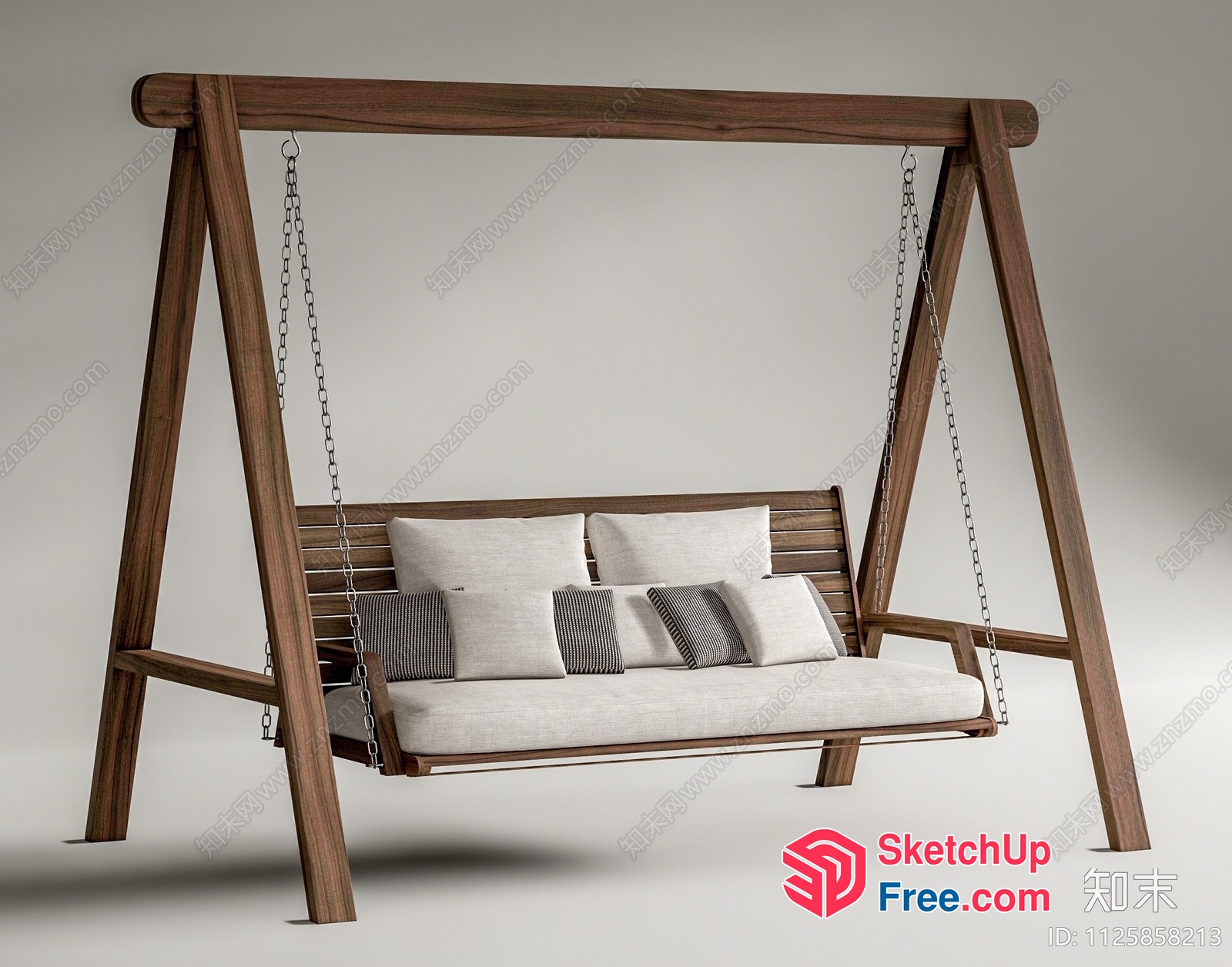 Wooden Swing Chair With Cushions And Pillows 3D SketchUp File