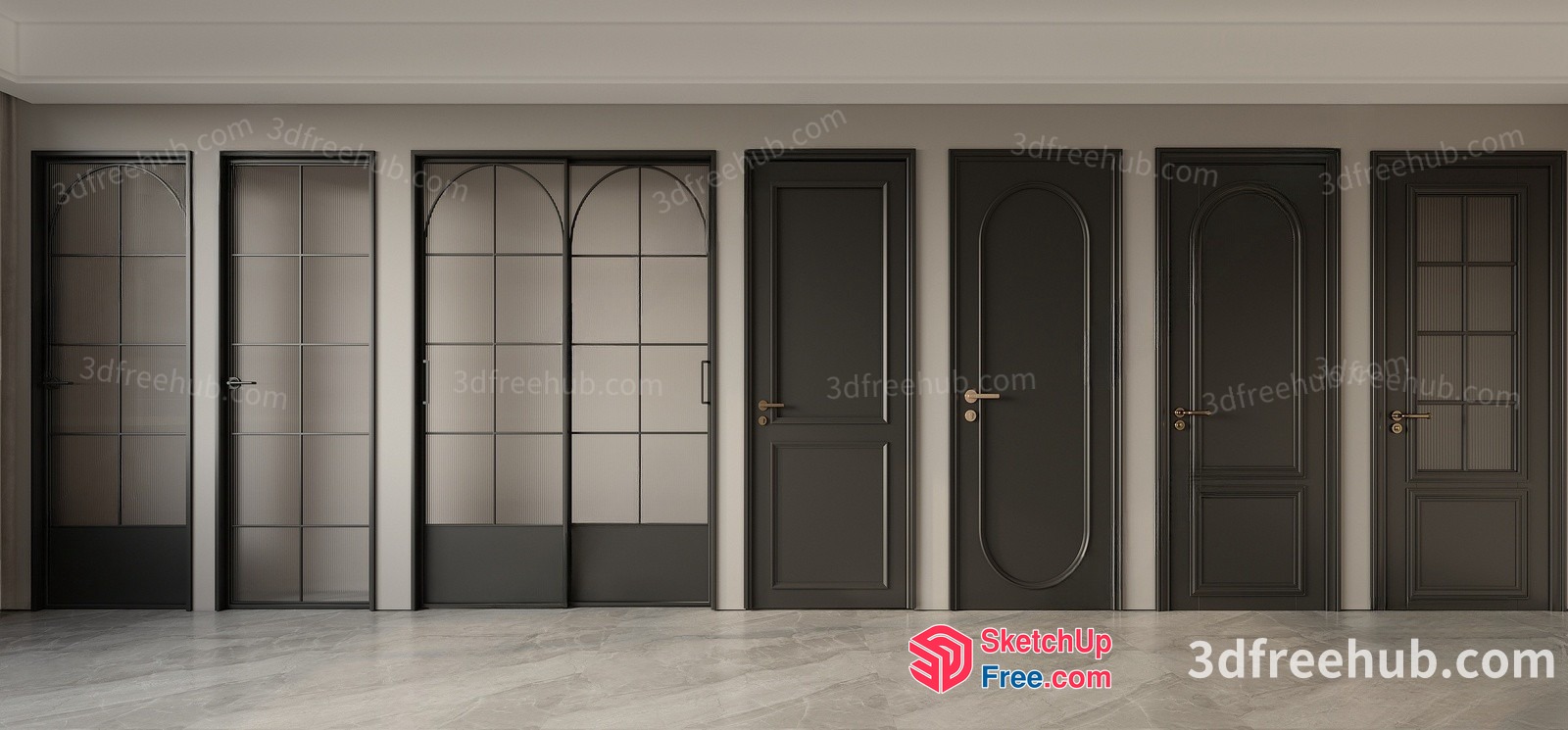 Elegant Black Door Designs In A Modern Interior 3D SketchUp File