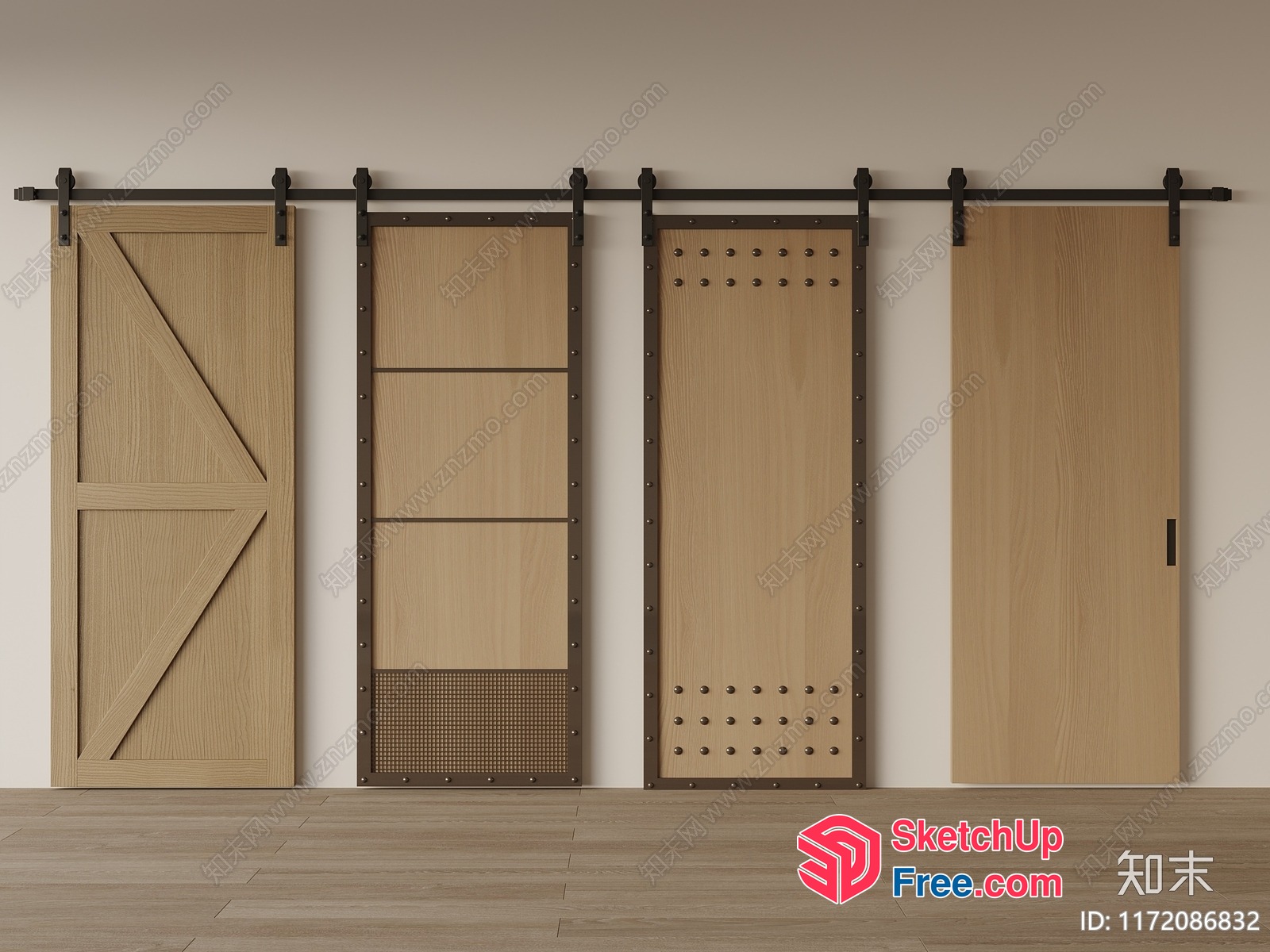 Sliding Barn Doors With Various Designs And Hardware 3D SketchUp File