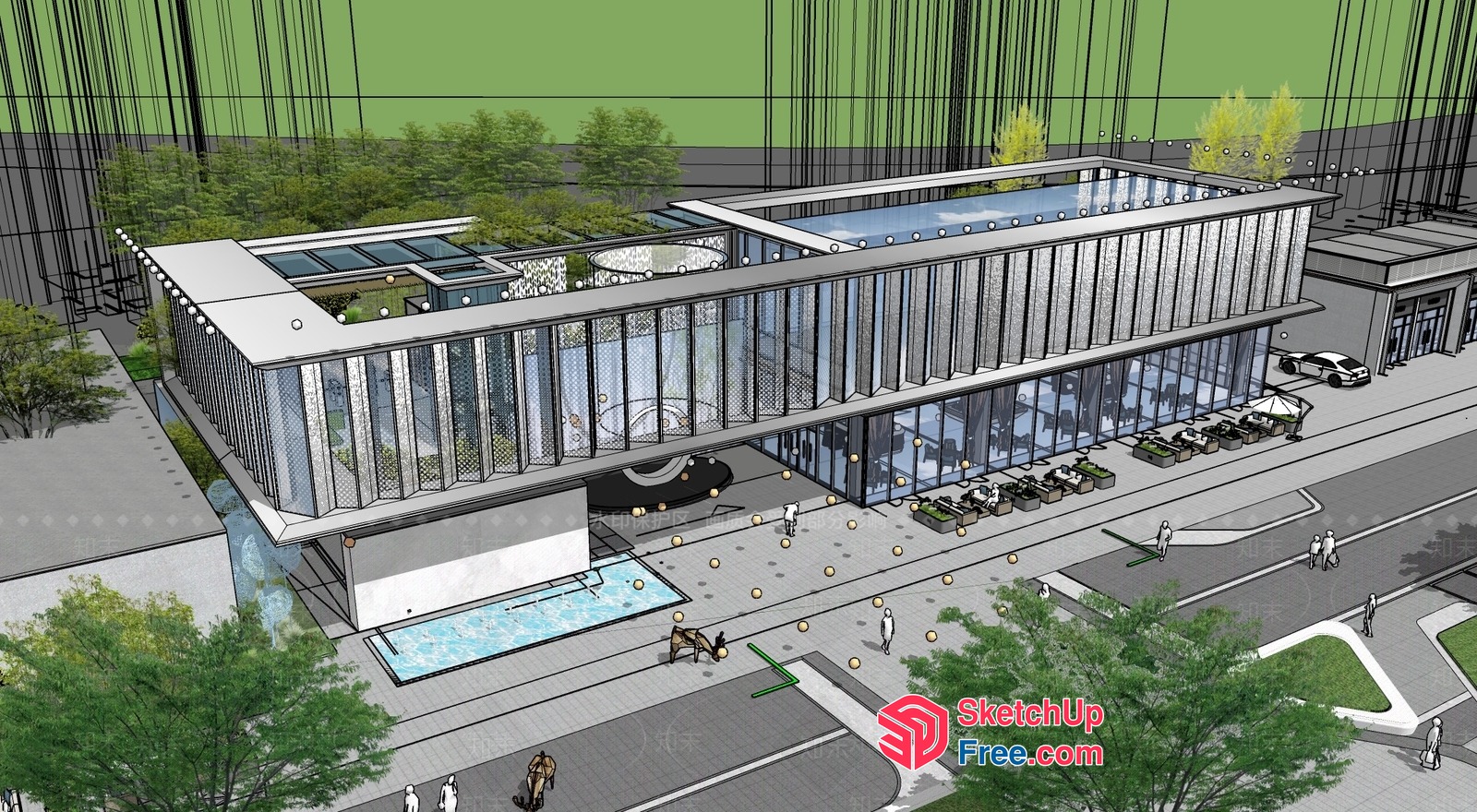Modern Glass Curtain Wall Building Exterior 3D SketchUp File