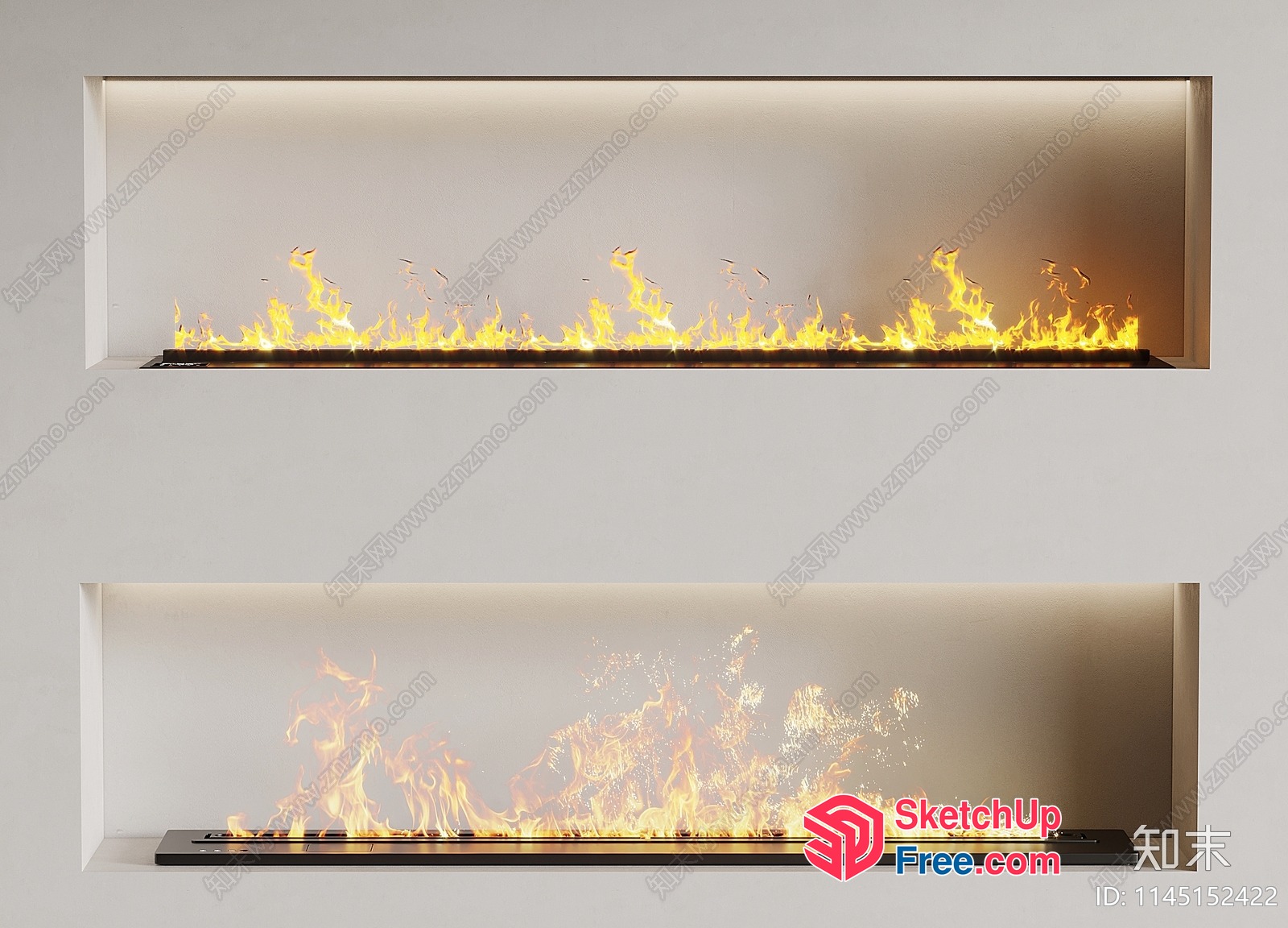 Modern Fireplace With Vibrant Flames 3D SketchUp File