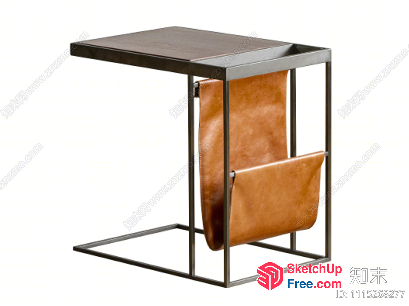 Modern Brown Leather And Metal Side Table 3D SketchUp File