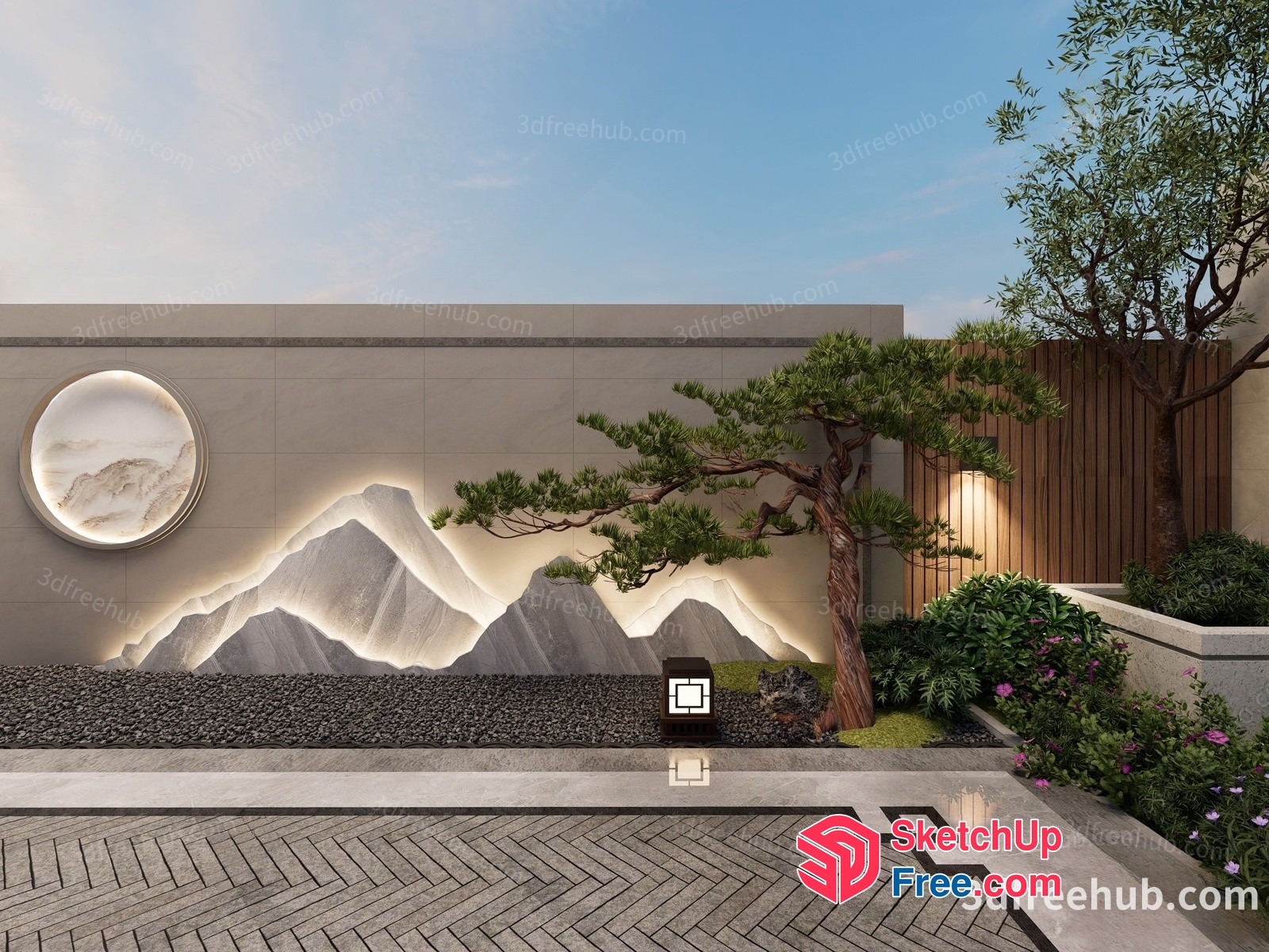 Asian-Inspired Mountain-Inspired Garden Scene 3D SketchUp File