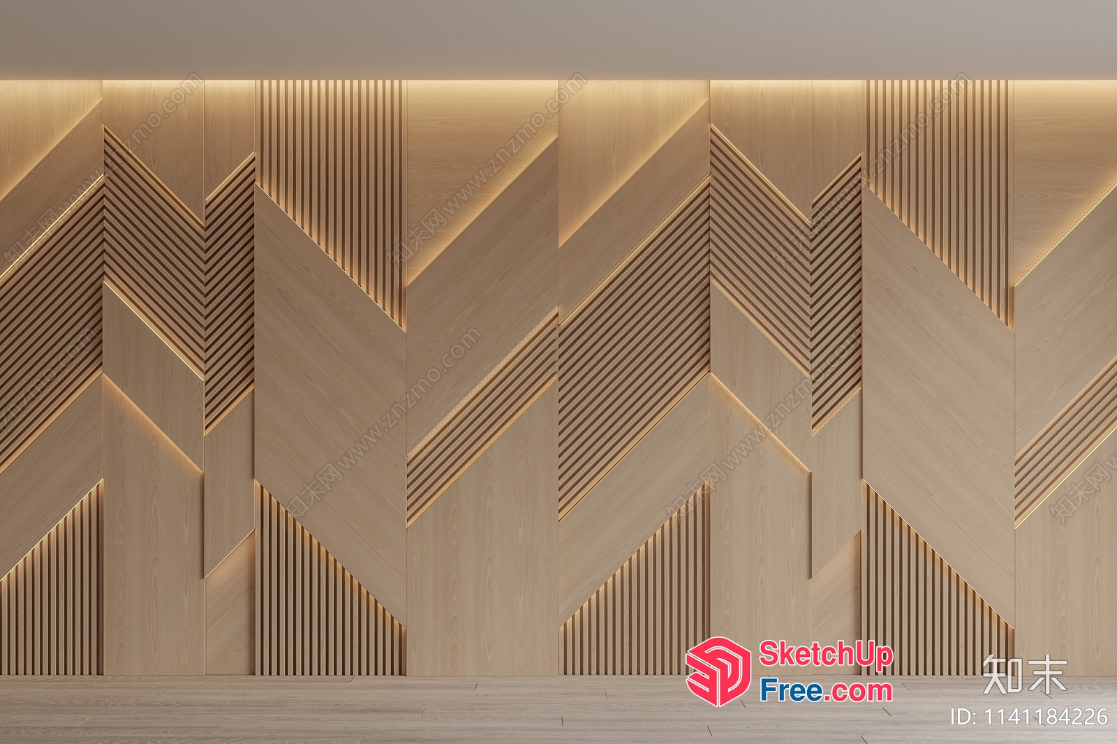 Modern Chevron Patterned Wood Wall Paneling 3D SketchUp File