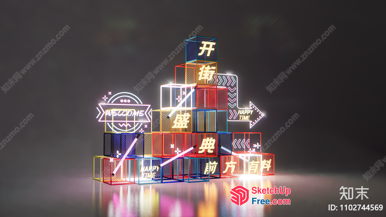 Colorful 3D Graphic Welcome Sign 3D SketchUp File