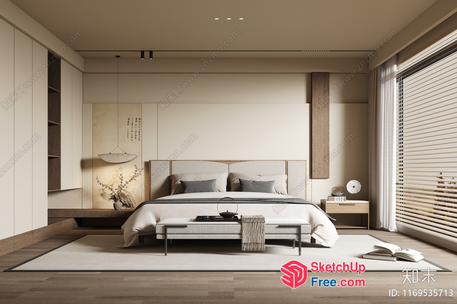 Modern Japanese-Inspired Bedroom With Minimalist Decor 3D SketchUp File