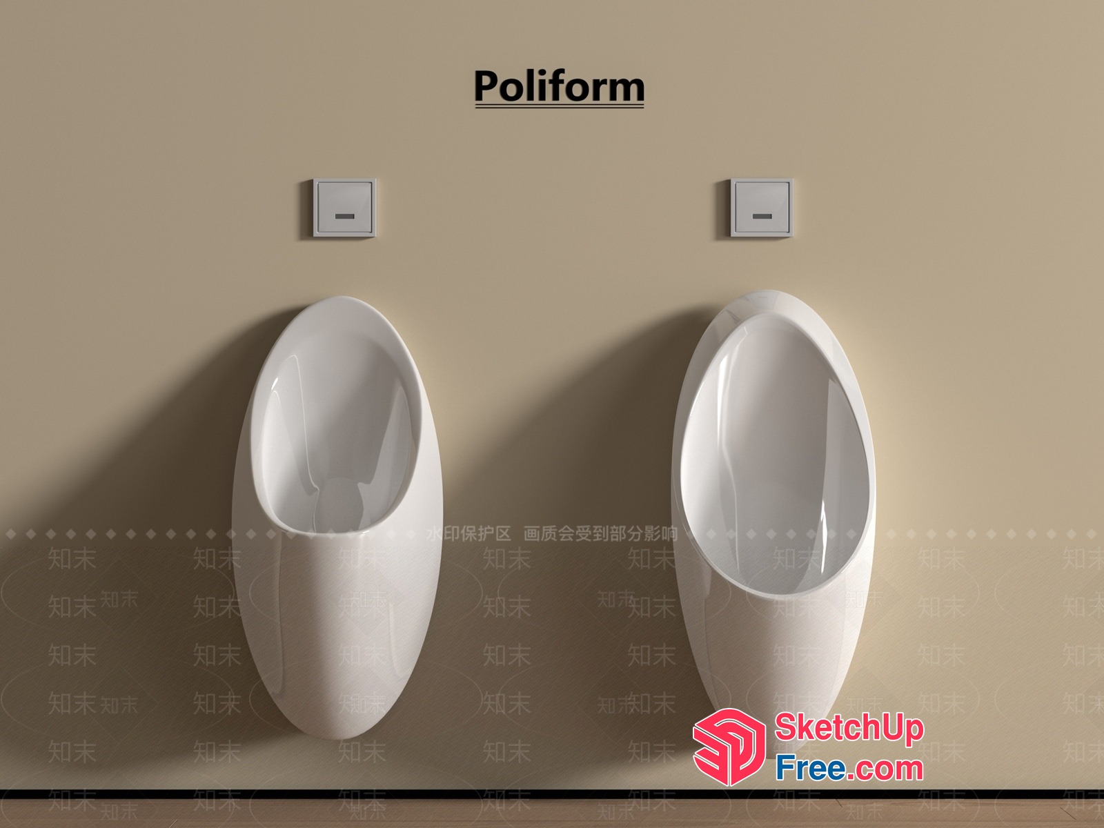 Modern Urinals In Sleek White Ceramic 3D SketchUp File