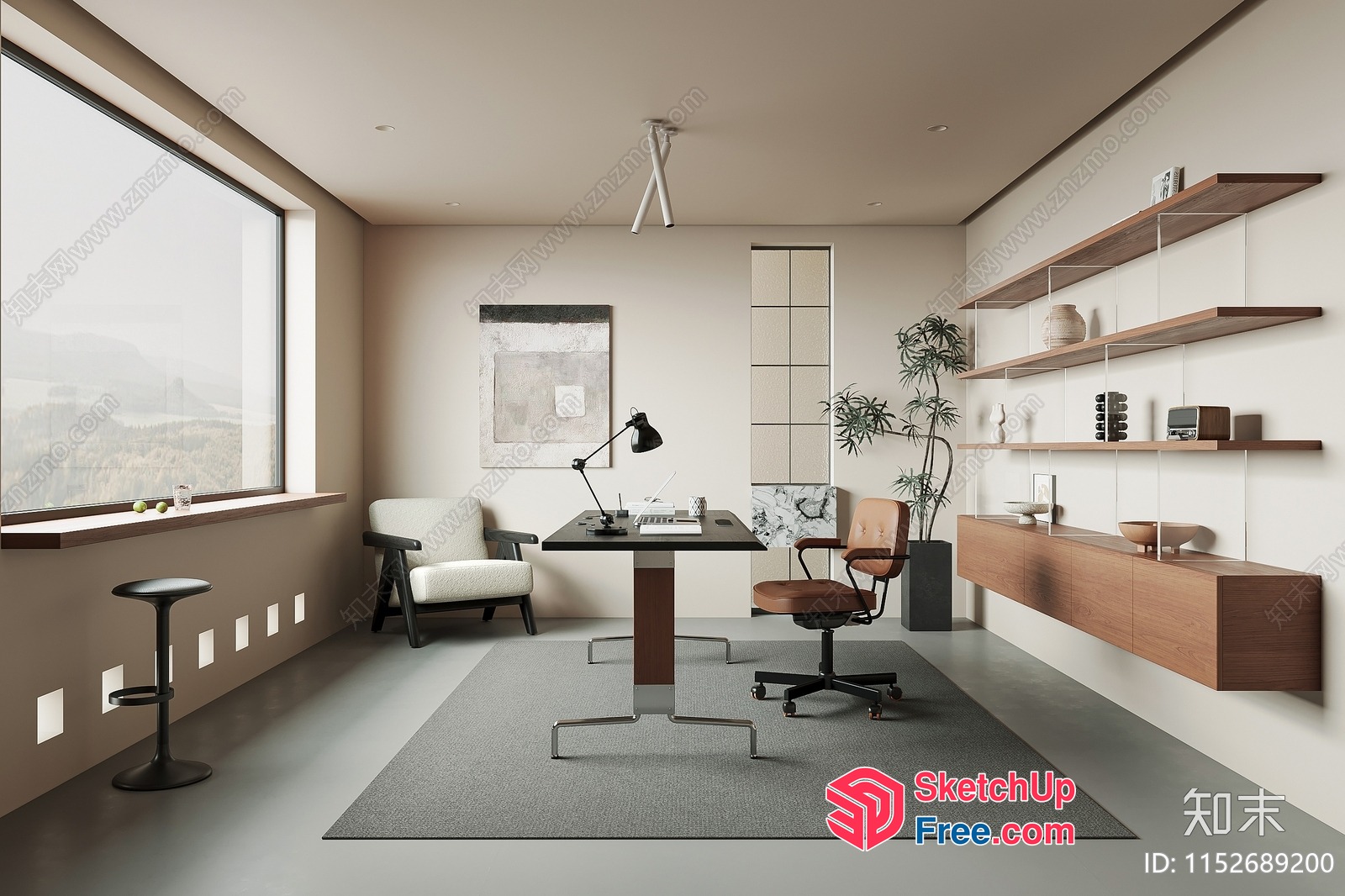 Minimalist Office Interior With Modern Furniture And Neutral Color Scheme 3D SketchUp File