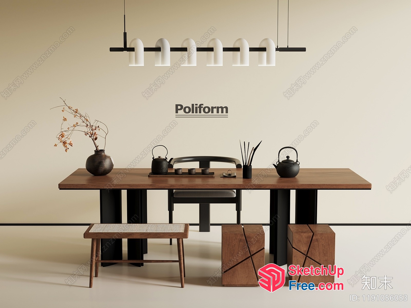 Minimalist Style Office Interior With Poliform Furniture 3D SketchUp File
