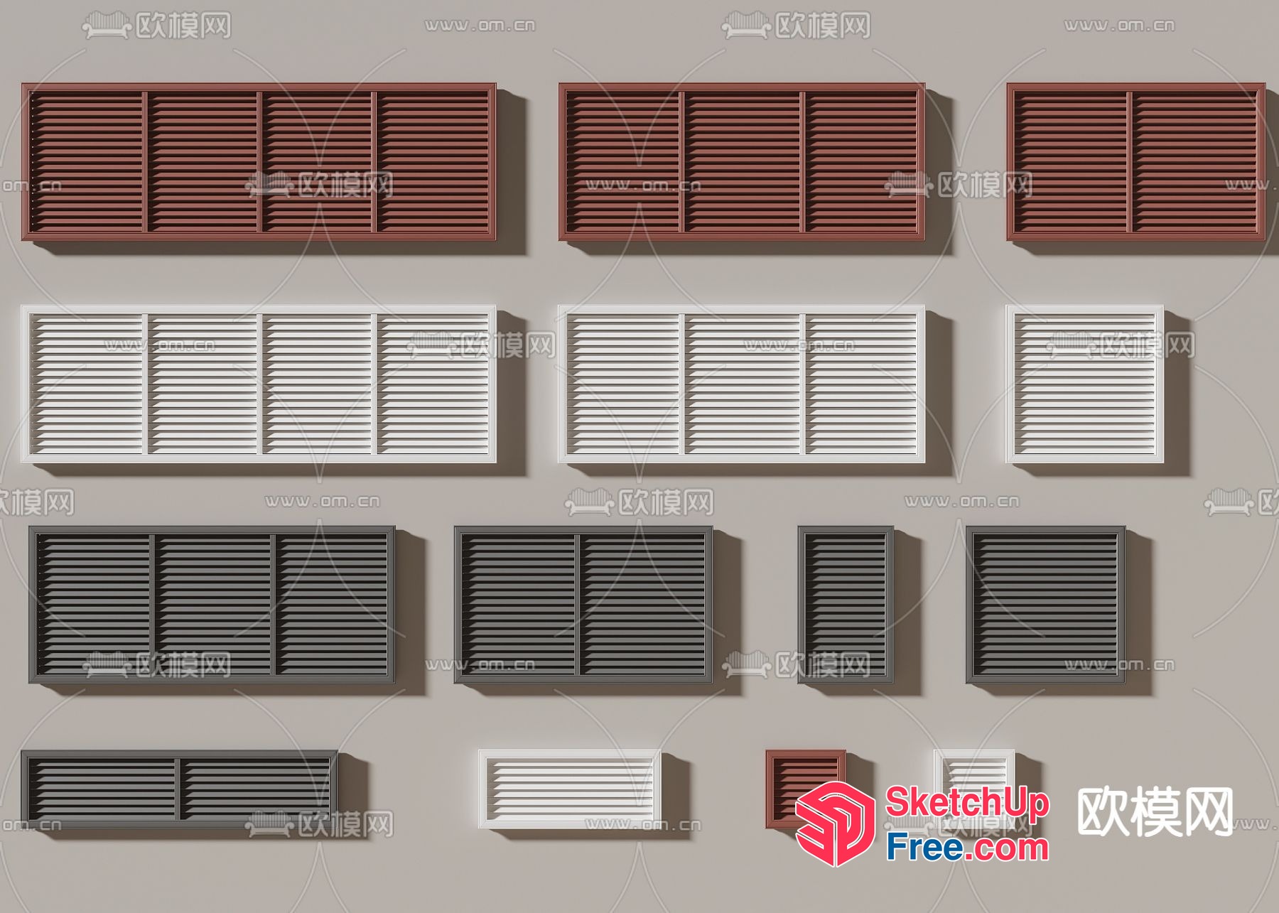 Rectangular Ventilation Grilles With Horizontal Slats 3D SketchUp File