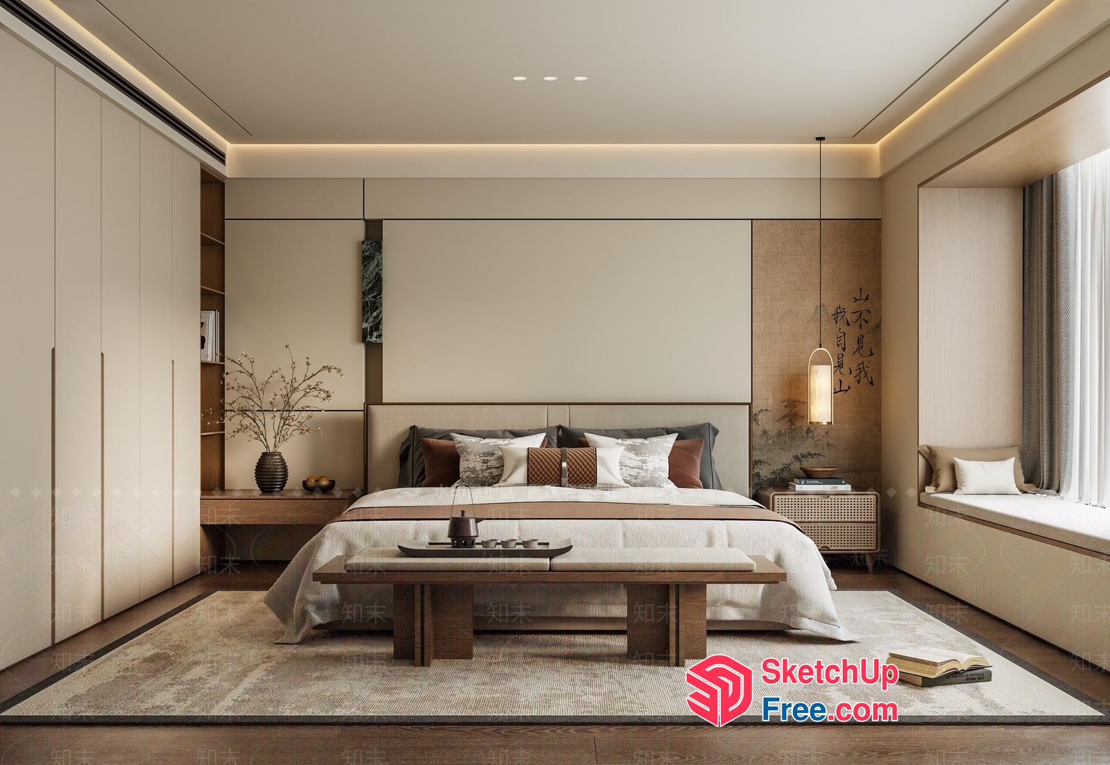 Modern Minimalist Bedroom With Neutral Tones And Natural Elements 3D SketchUp File