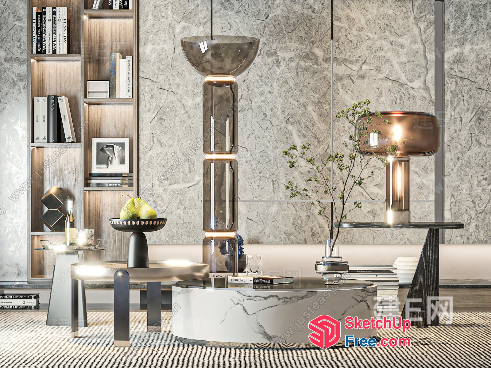 Modern Luxury Living Room Decor With Marble And Wood Accents 3D SketchUp File