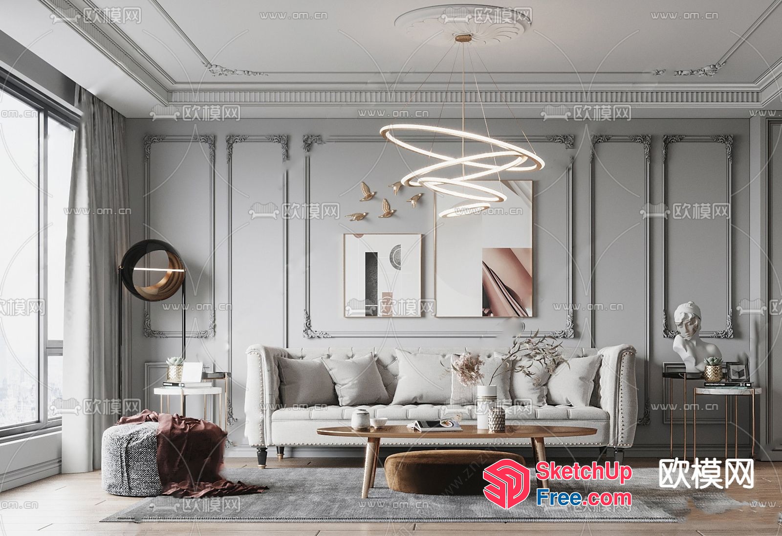 Elegant Modern Living Room With Neutral Color Palette 3D SketchUp File