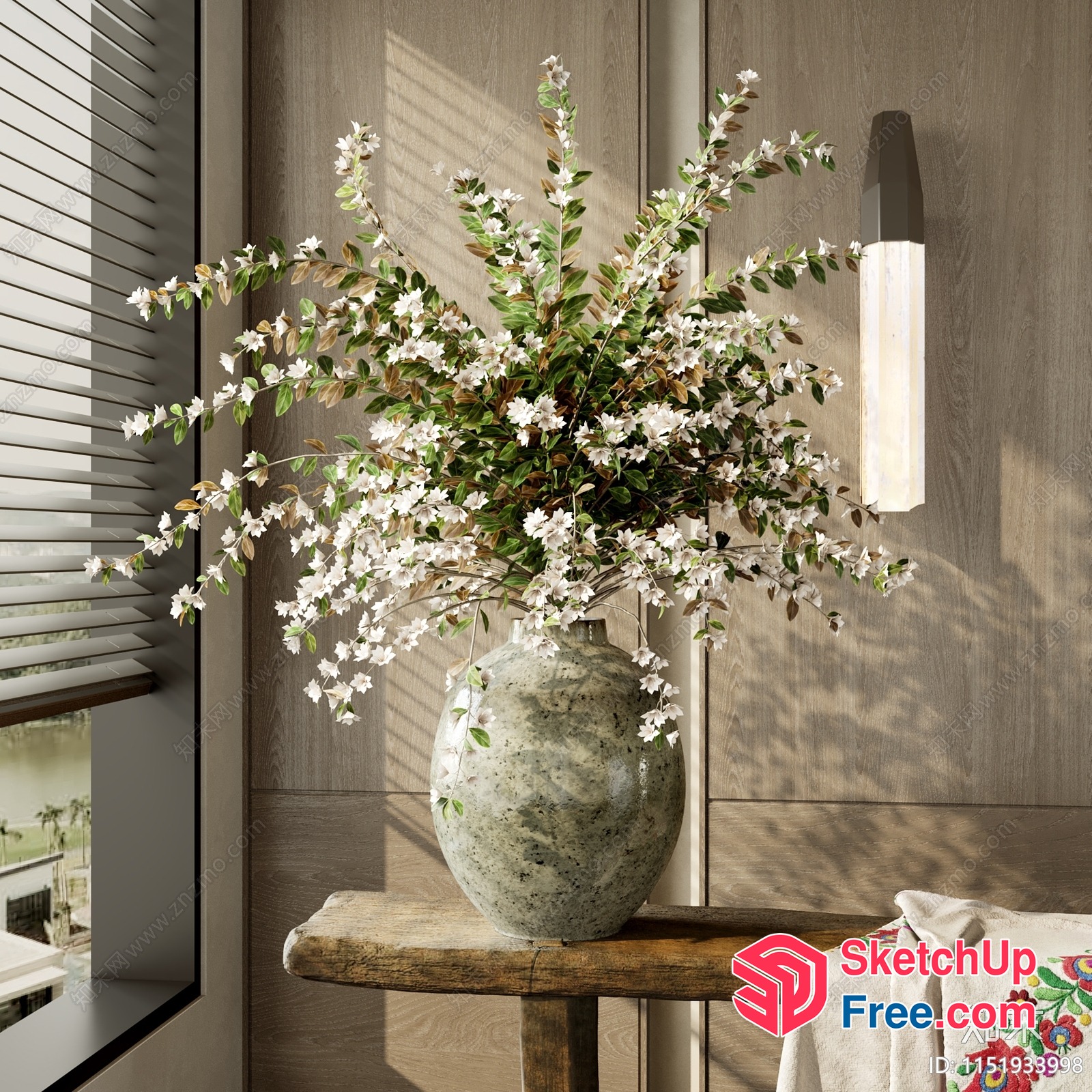 Elegant White Flower Arrangement In Distressed Vase 3D SketchUp File