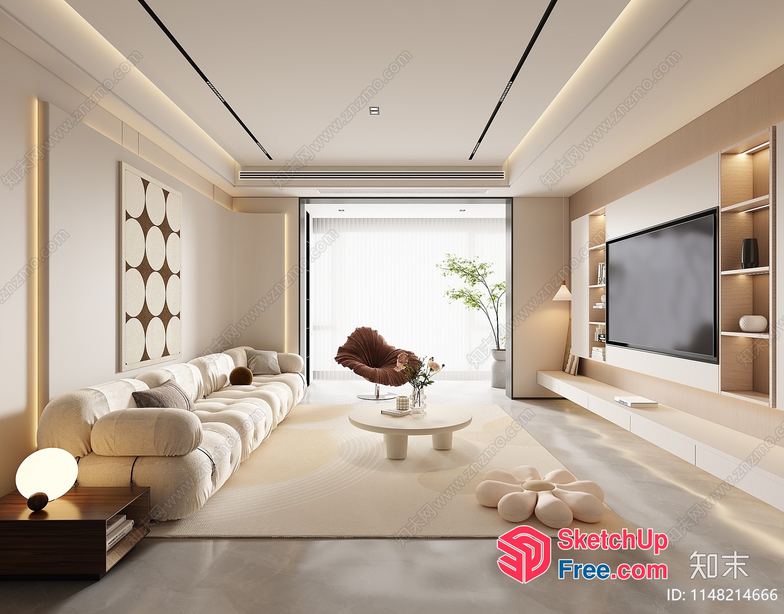 Minimalist Creamy Style Living Room 3D SketchUp File