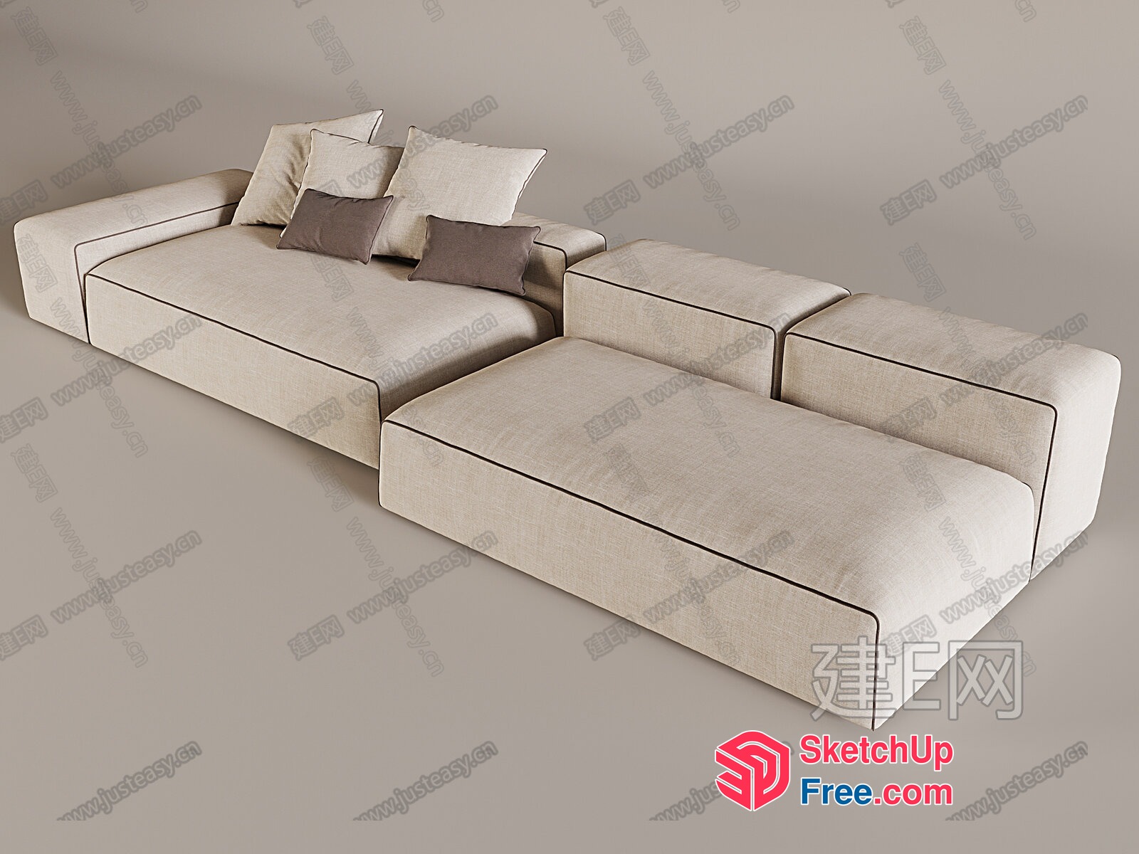 Creamy Style Sofa With Pillows 3D SketchUp File