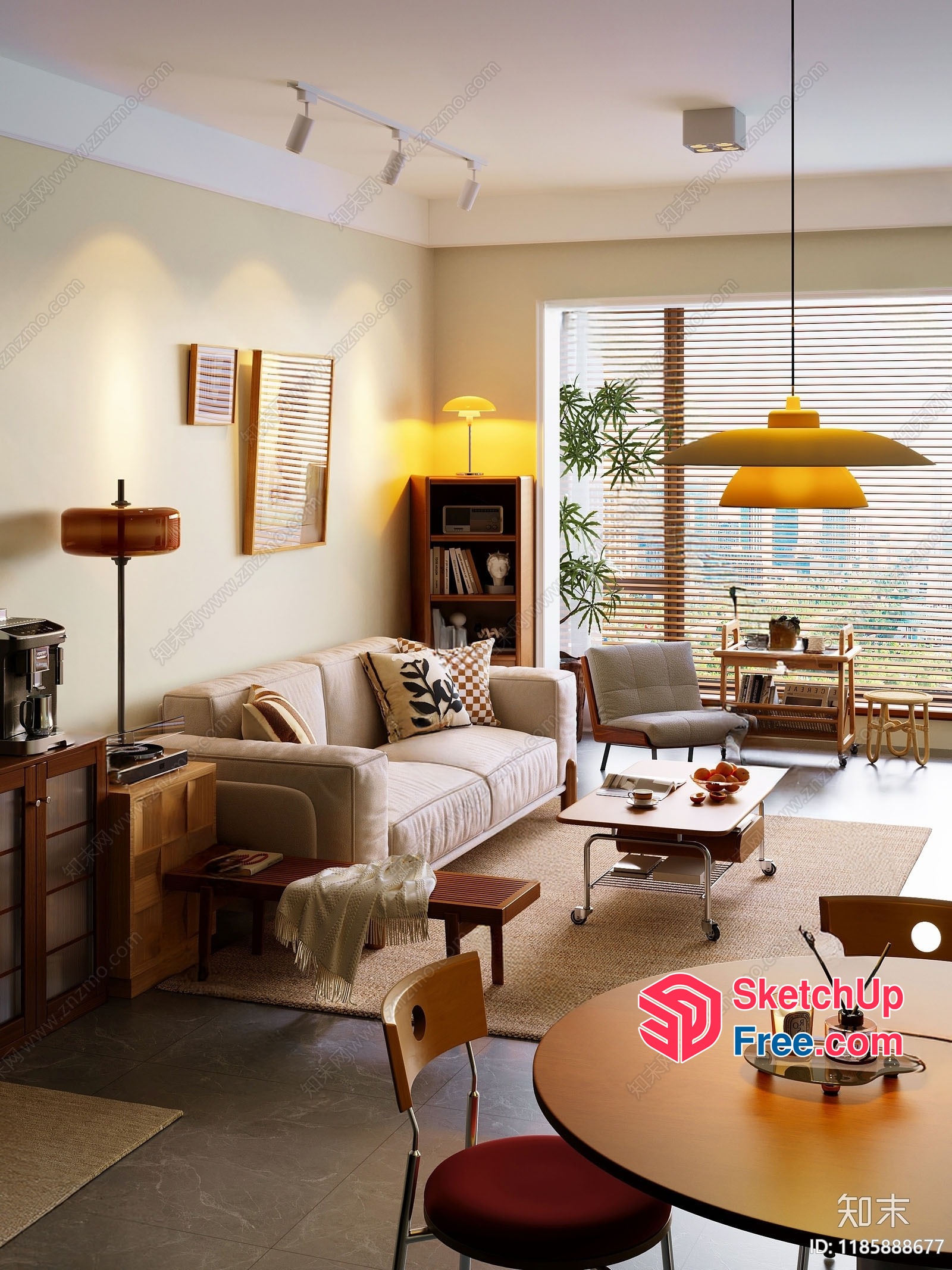 Mid-Century Modern Living Room With Creamy Style 3D SketchUp File