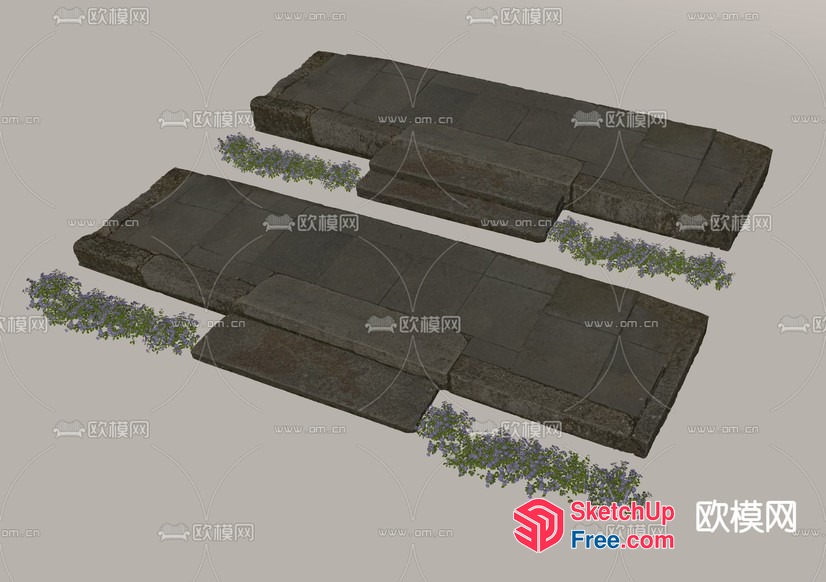Long Stone Wall With Greenery 3D SketchUp File