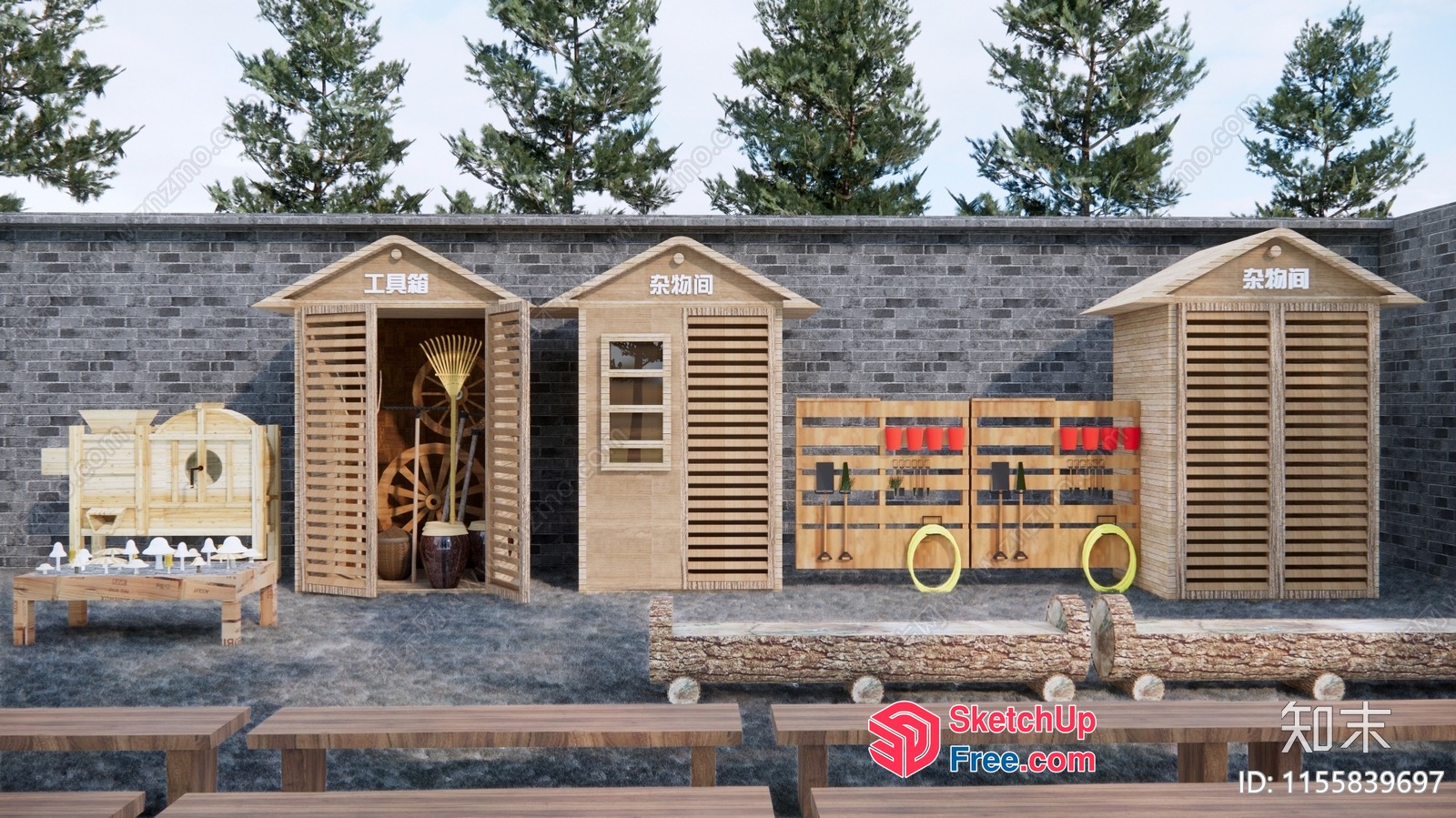 Outdoor Wooden Structures And Decorations 3D SketchUp File
