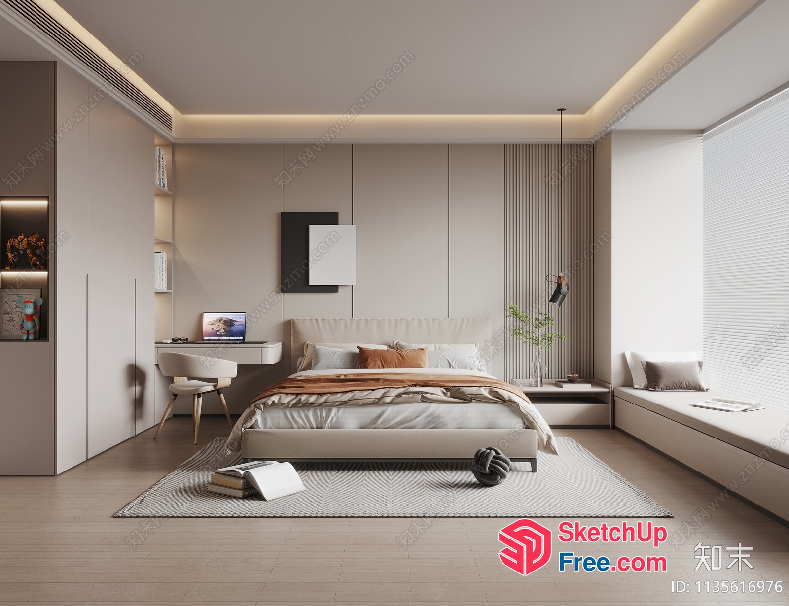 Modern Minimalist Bedroom With Neutral Tones And Natural Light 3D SketchUp File