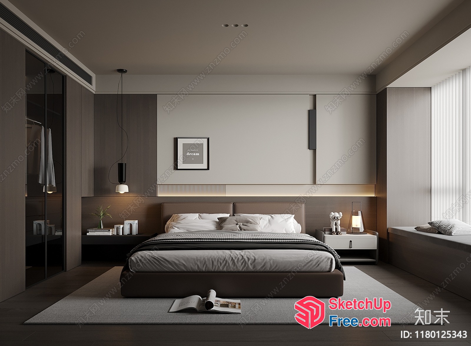 Minimalist Bedroom With Bedside Table And Closet 3D SketchUp File