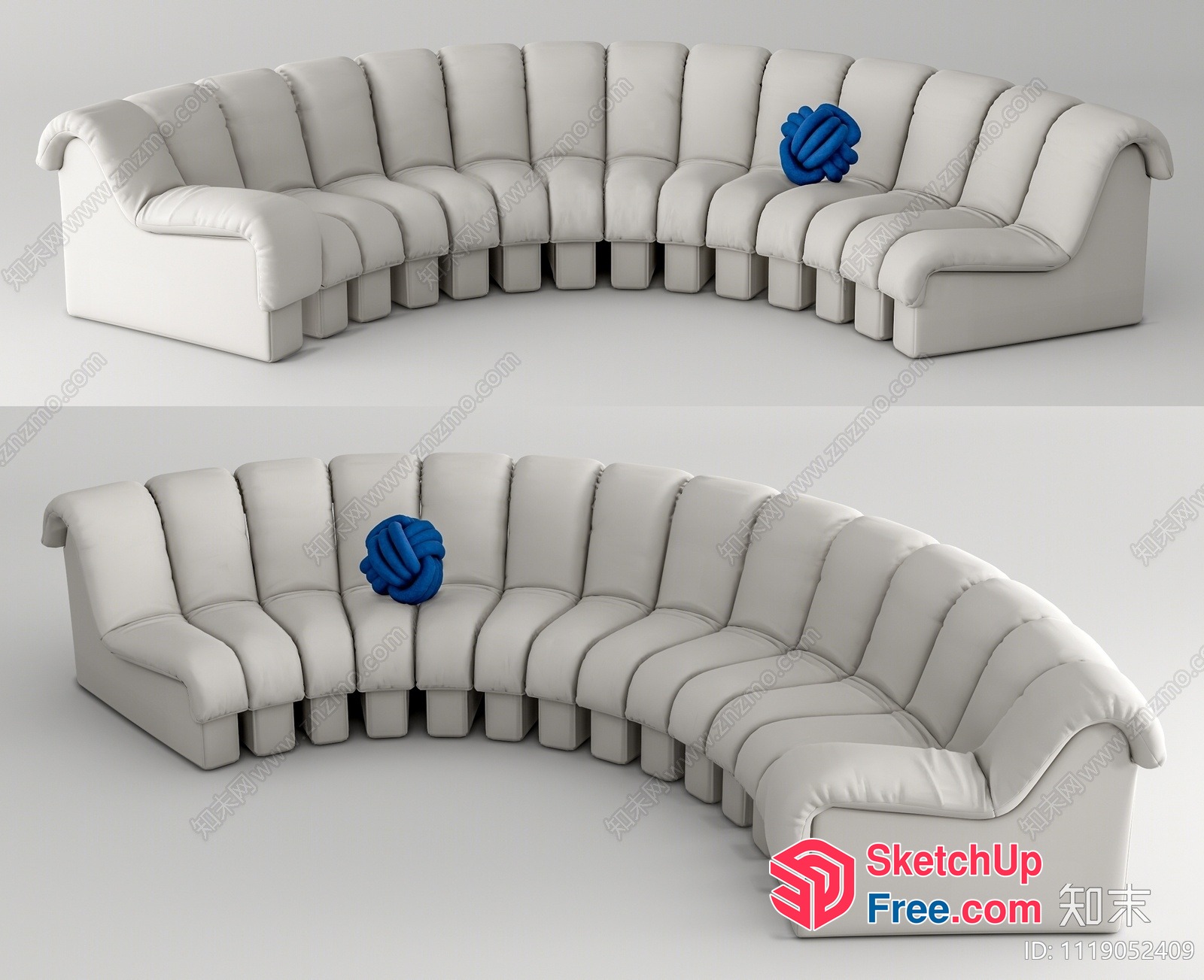 Modern White L-Shaped Sofa With Blue Accent Pillows 3D SketchUp File