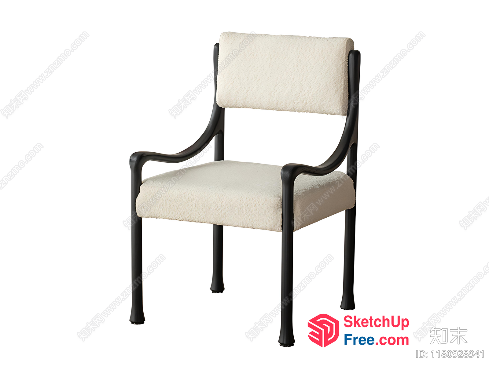 Armchair With Creamy Style Upholstery And Black Metal Frame 3D SketchUp File