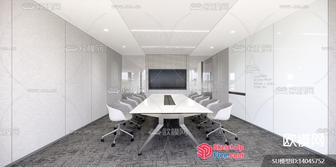 Modern Office Meeting Room With White And Gray Decor 3D SketchUp File