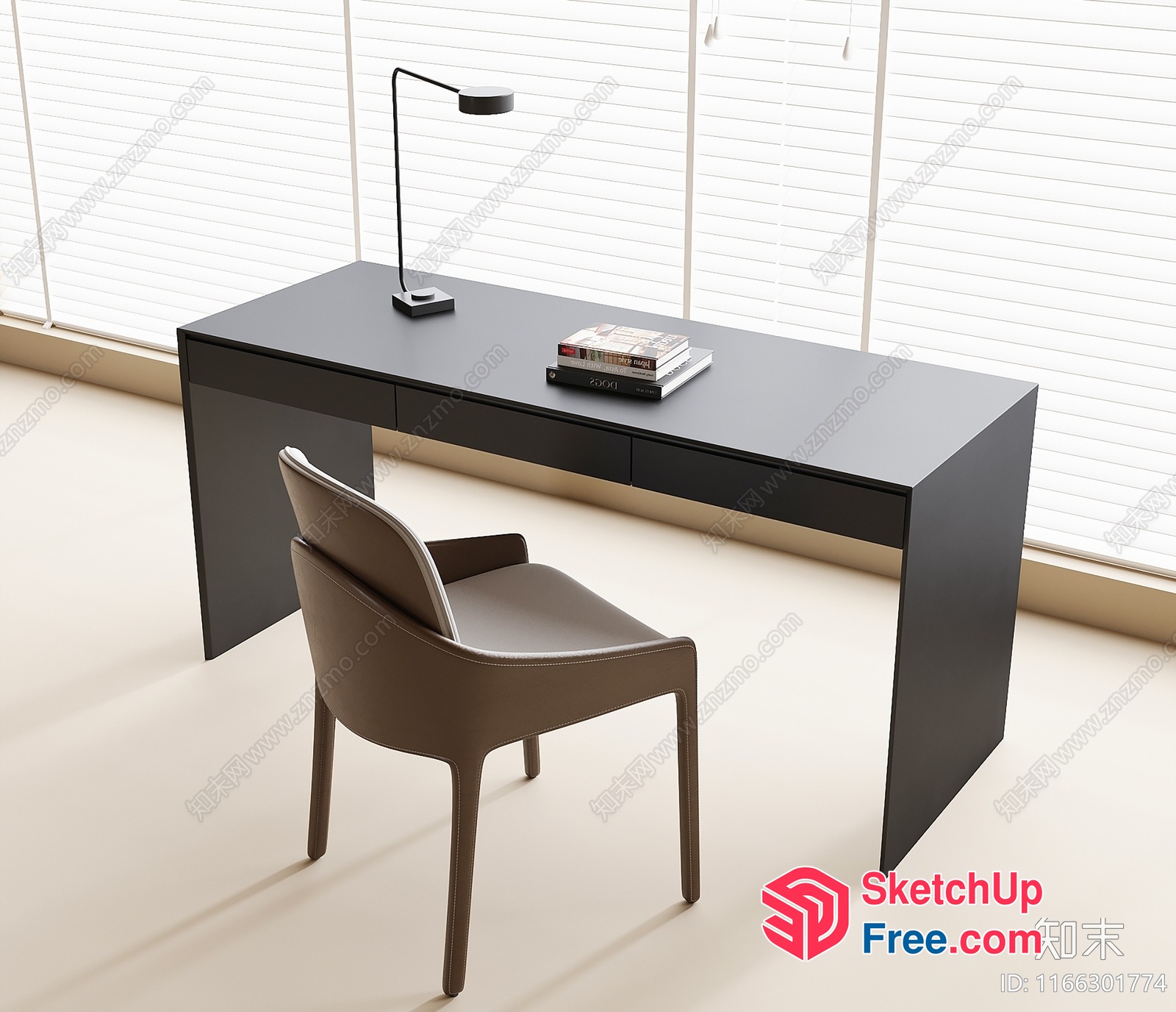 Minimalist Office Desk With Modern Lamp And Chair 3D SketchUp File