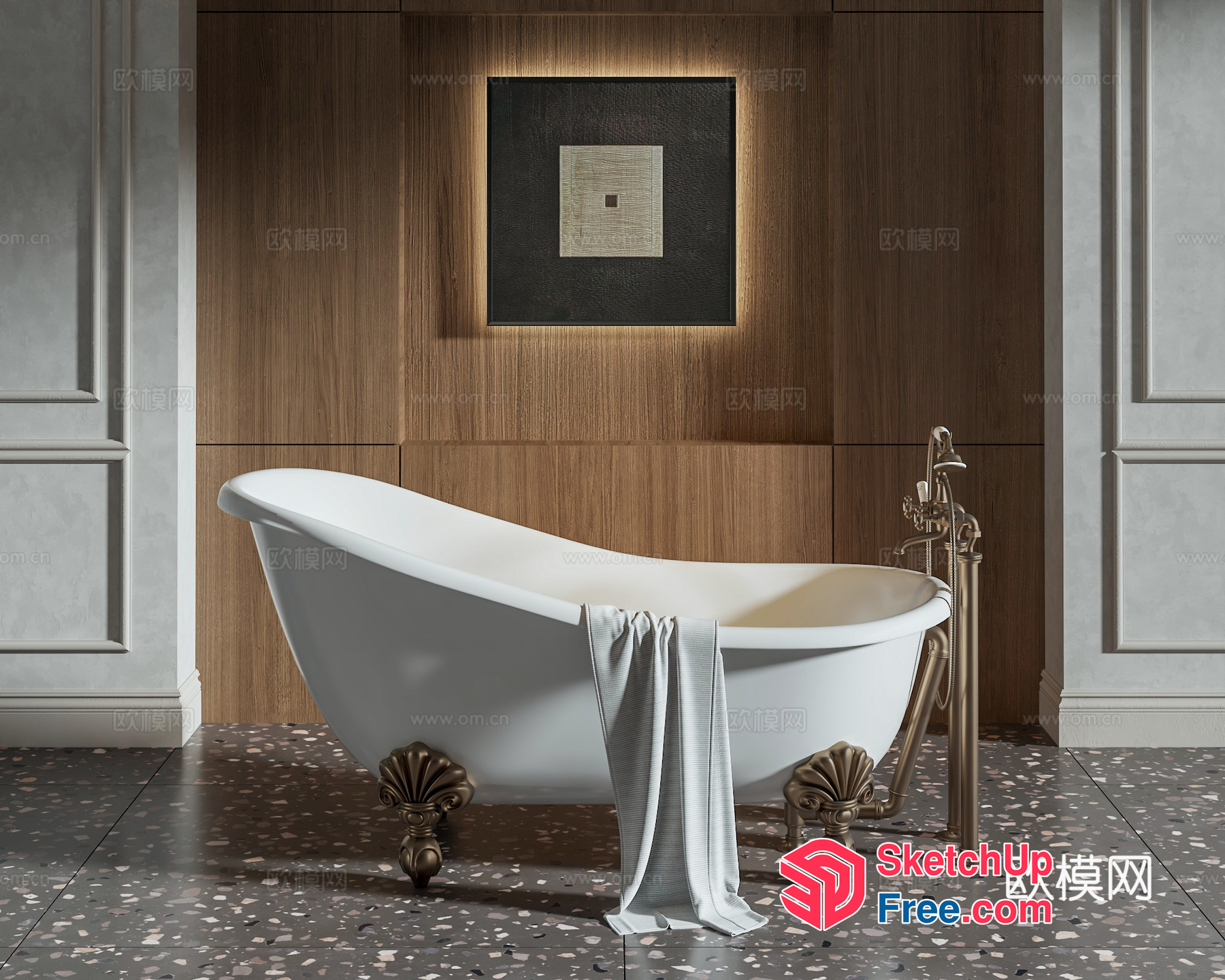 Elegant Bathing Space With Classic Clawfoot Tub 3D SketchUp File