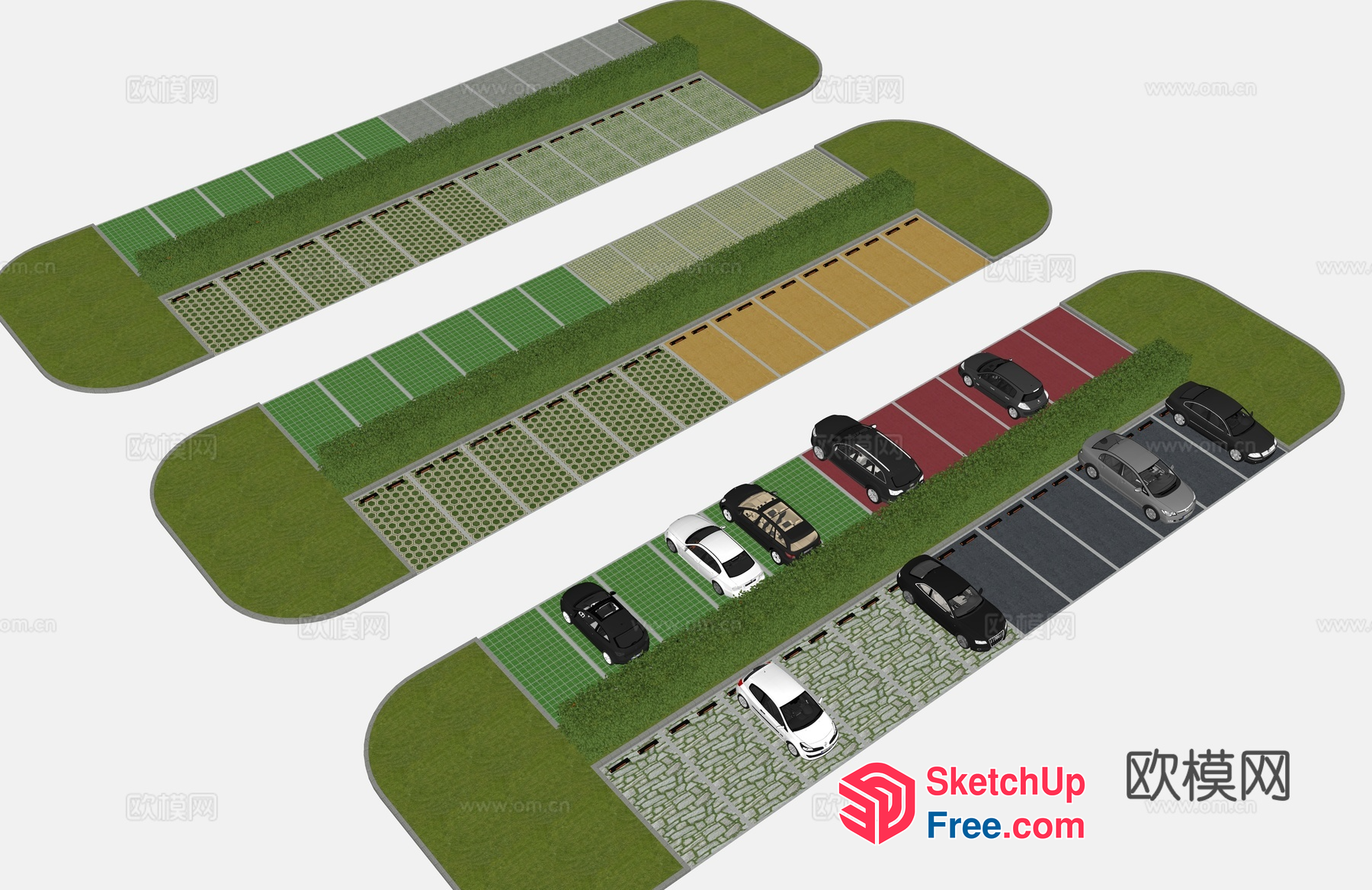 Parking Lot With Colorful Spaces And Cars 3D SketchUp File