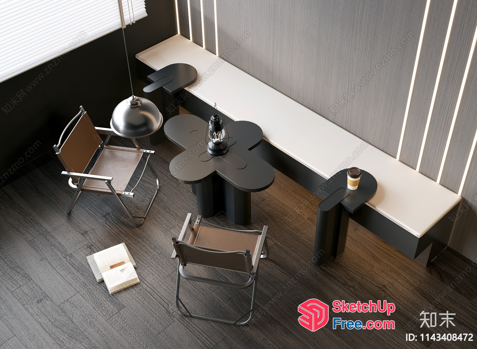 Modern Minimalist Office Interior With Dark Wood Floors And White Walls 3D SketchUp File