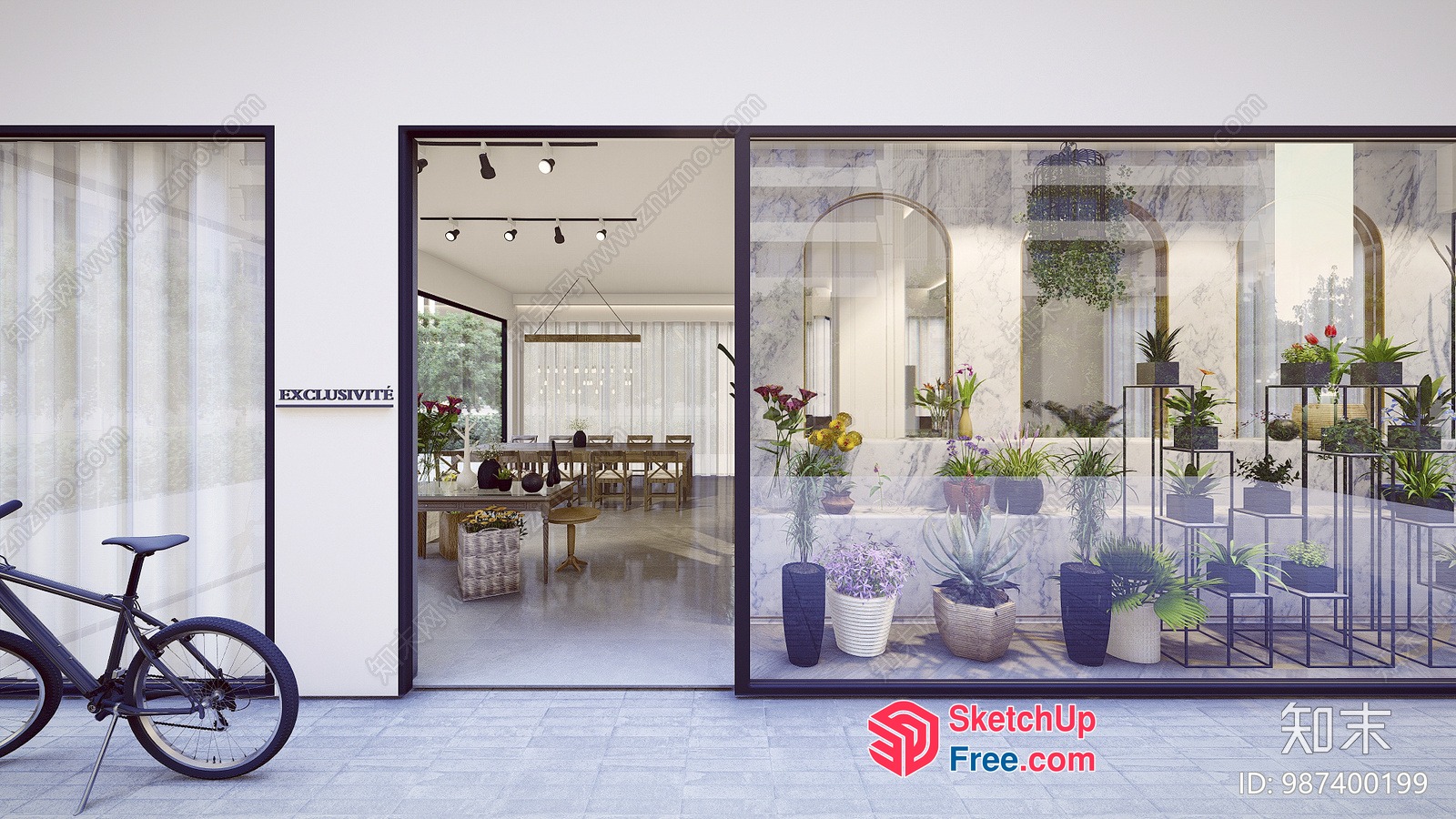Modern Minimalist Interior Space With Natural Elements 3D SketchUp File
