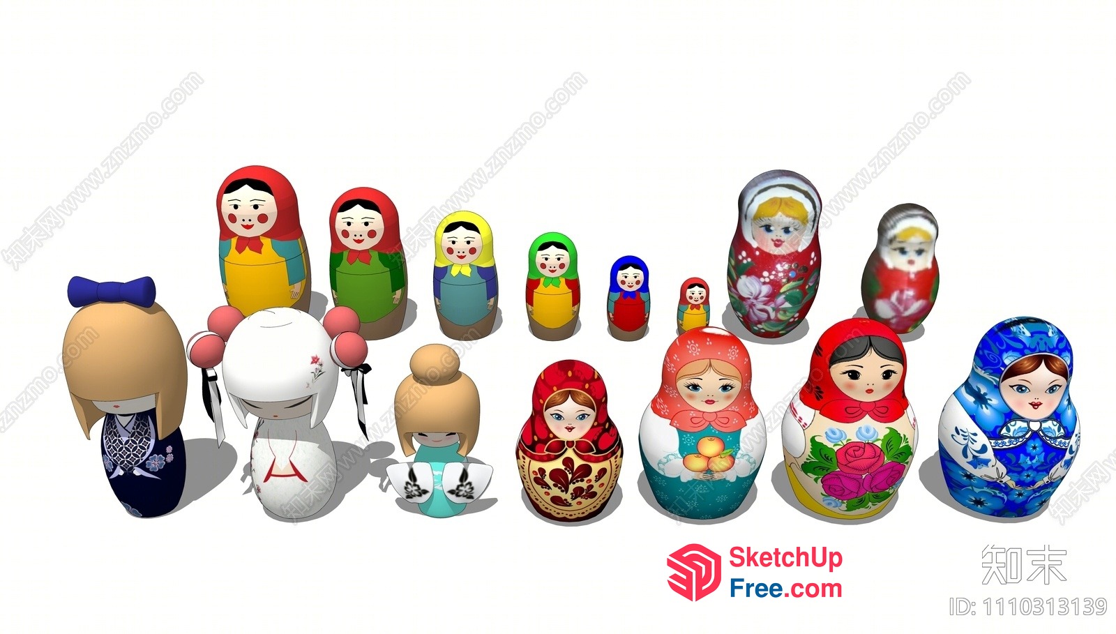 Colorful Russian Dolls Arrangement 3D SketchUp File