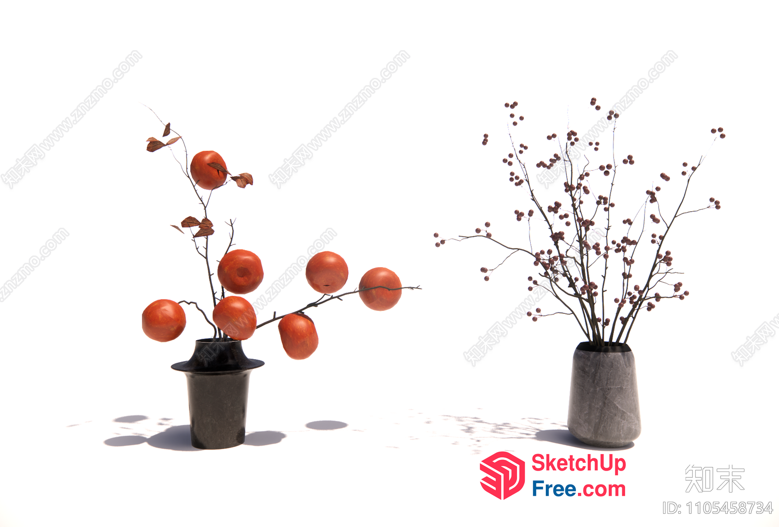 Simple Yet Elegant Decorative Vases With Fruit And Plant Branches 3D SketchUp File