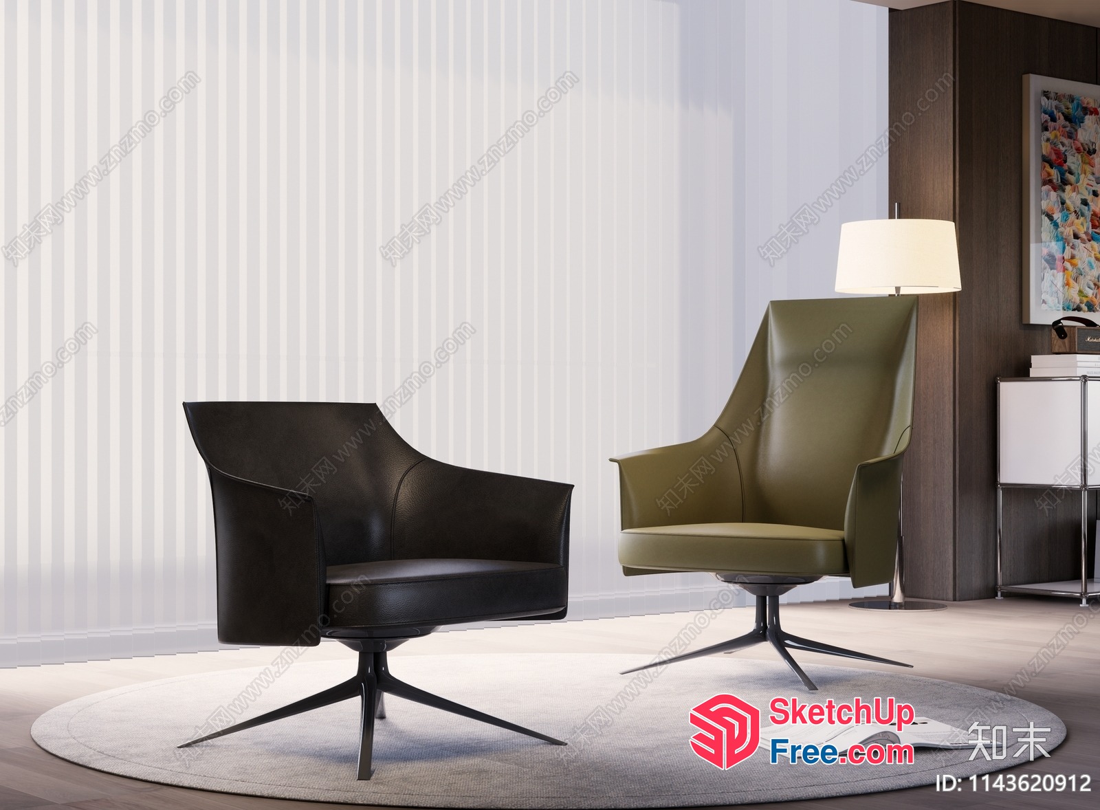 Two Modern Chairs On A Round Rug In A Stylish Room 3D SketchUp File