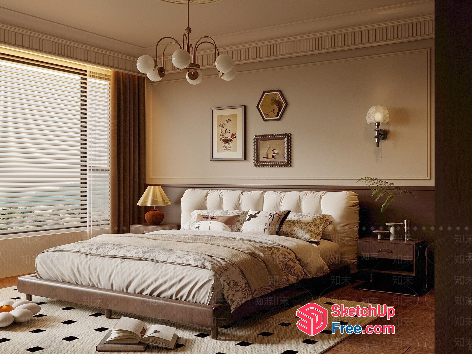 Elegant Creamy Style Bedroom Interior 3D SketchUp File