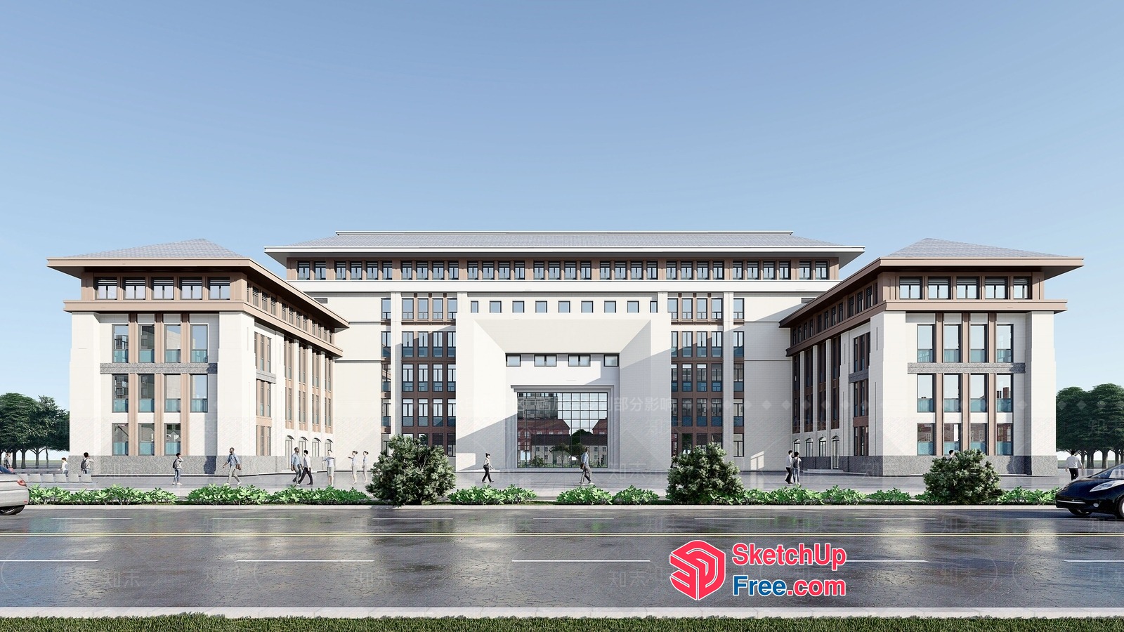 Modern Office Building With Clean Lines And Large Windows 3D SketchUp File