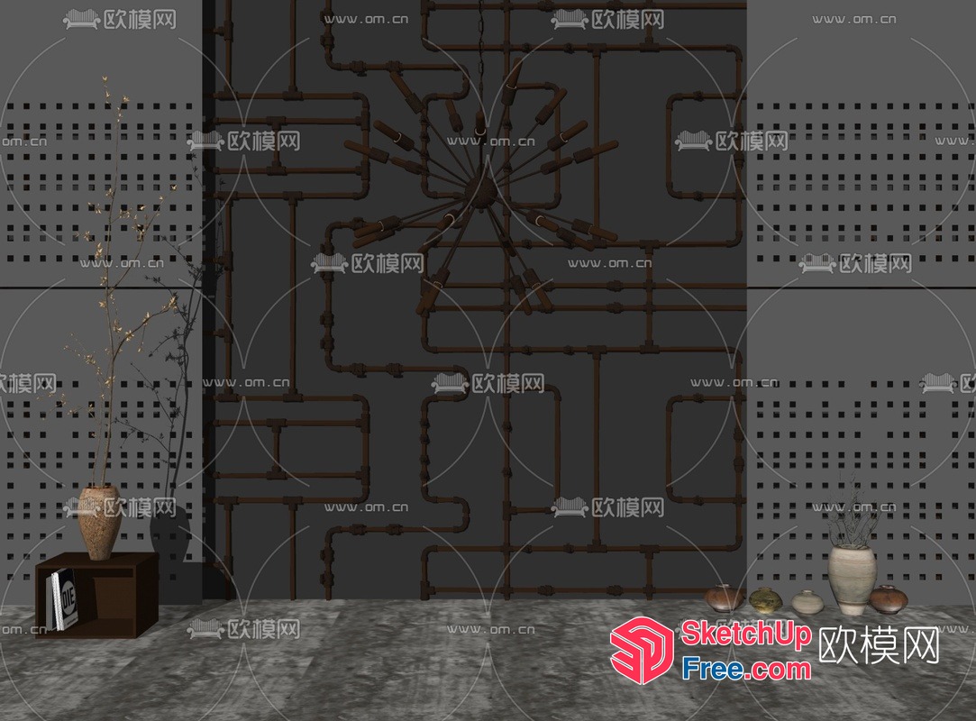 Japanese-Style Home Decor With Industrial Pipe Wall 3D SketchUp File