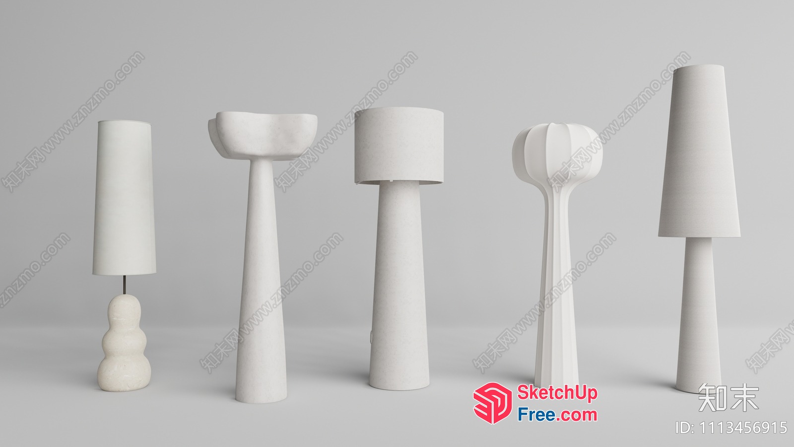 Minimalist White Pillars And Lamps 3D SketchUp File
