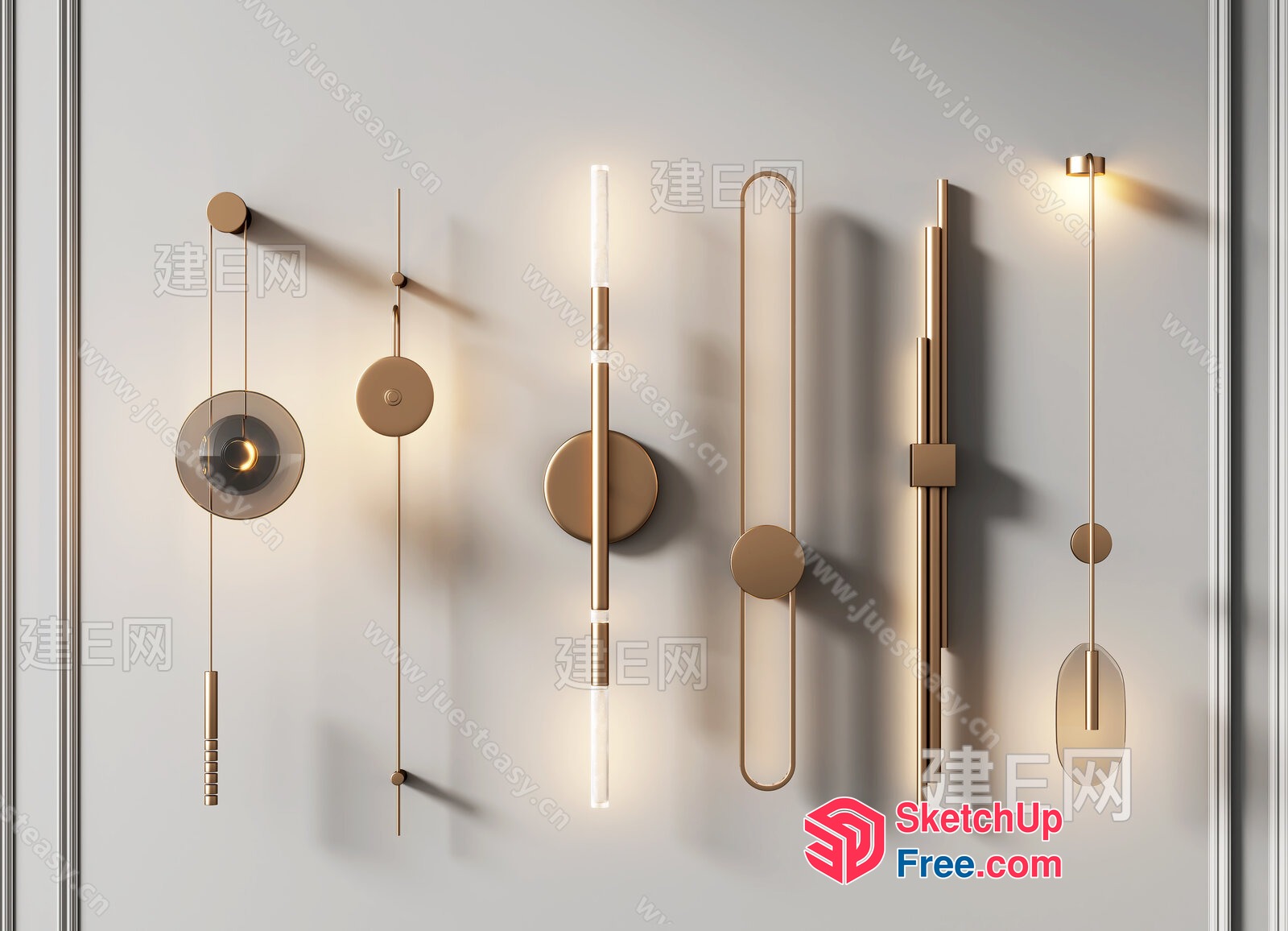 Modern Gold Light Fixtures Collection 3D SketchUp File