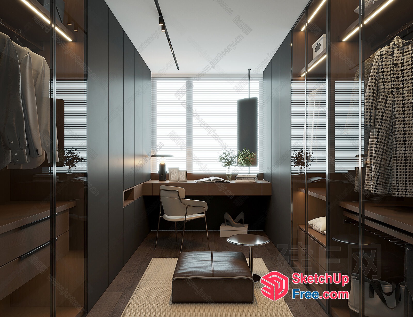 Modern Minimalist Closet With Built-In Desk 3D SketchUp File