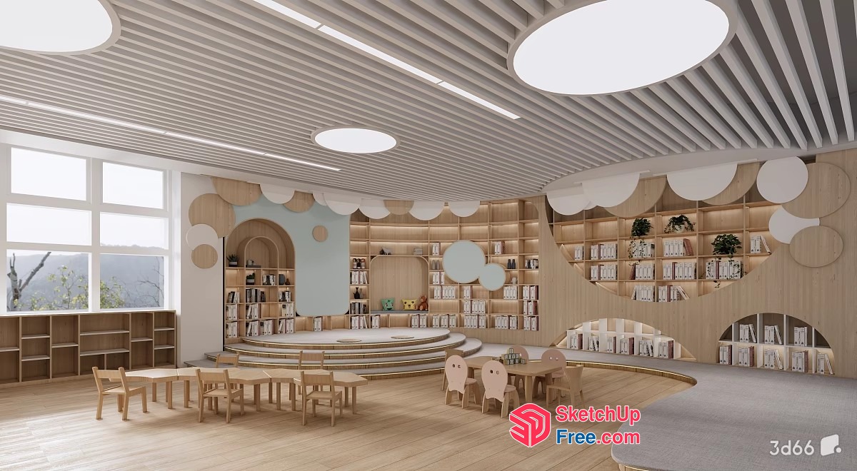 Modern Library Interior With Natural Light 3D SketchUp File